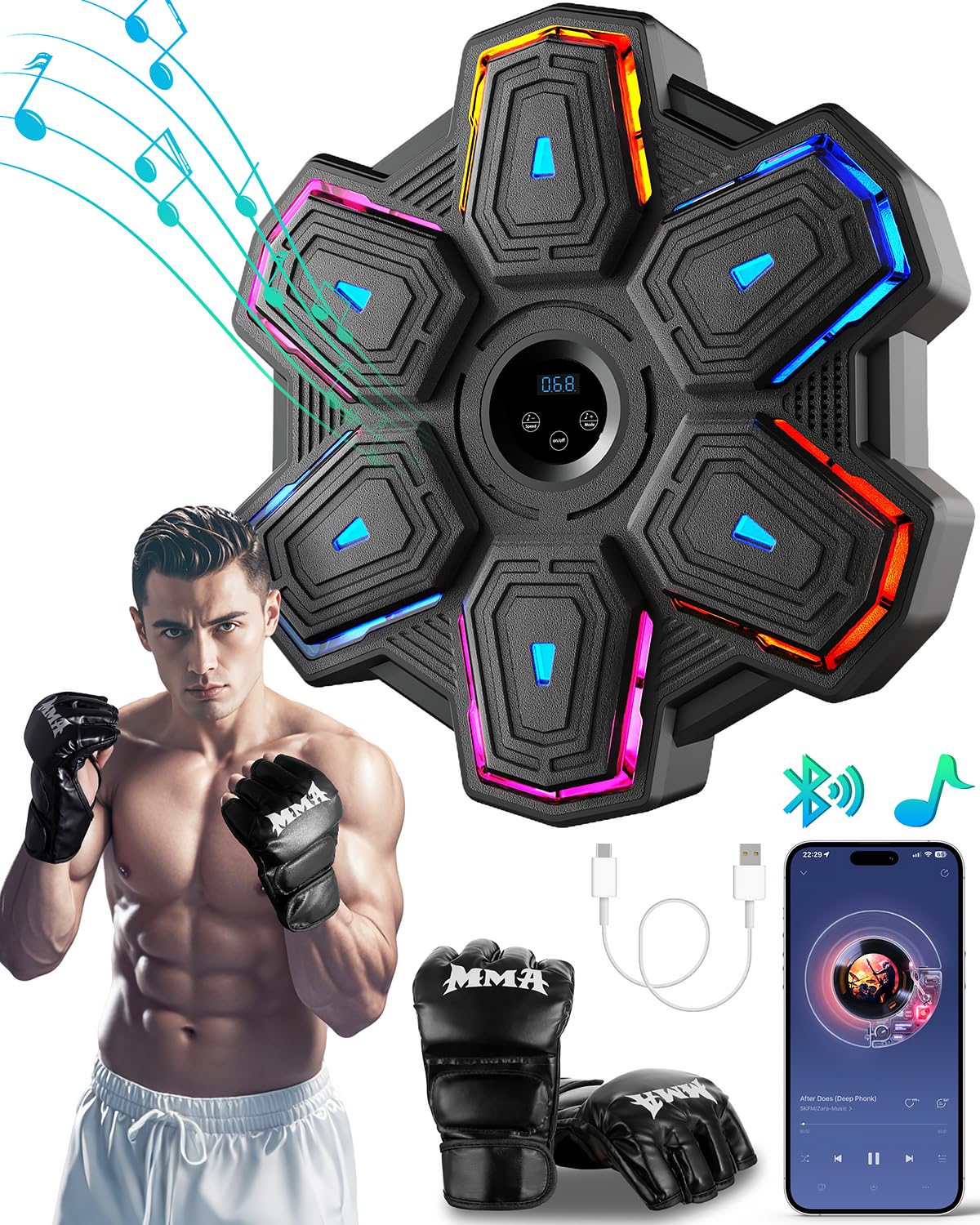 Prorobust Smart Bluetooth Music Boxing Machine with LED Target & Gloves - Wall Mounted Boxing Trainer for Home, Office, Gym Workouts | Perfect for Stress Relief, Cardio Training & Fitness Enthusiasts