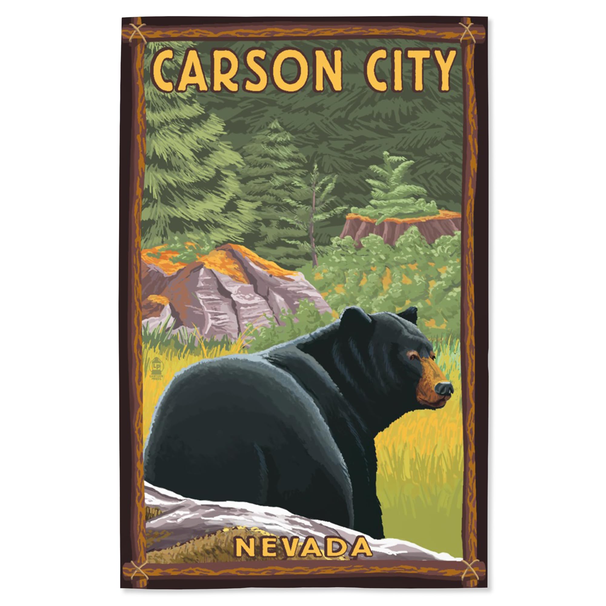 Lantern Press 16x24 Inch Giclee Art Print - Carson City Nevada Black Bear in Forest Wall Decor - Perfect for Living Room, Bedroom & Office