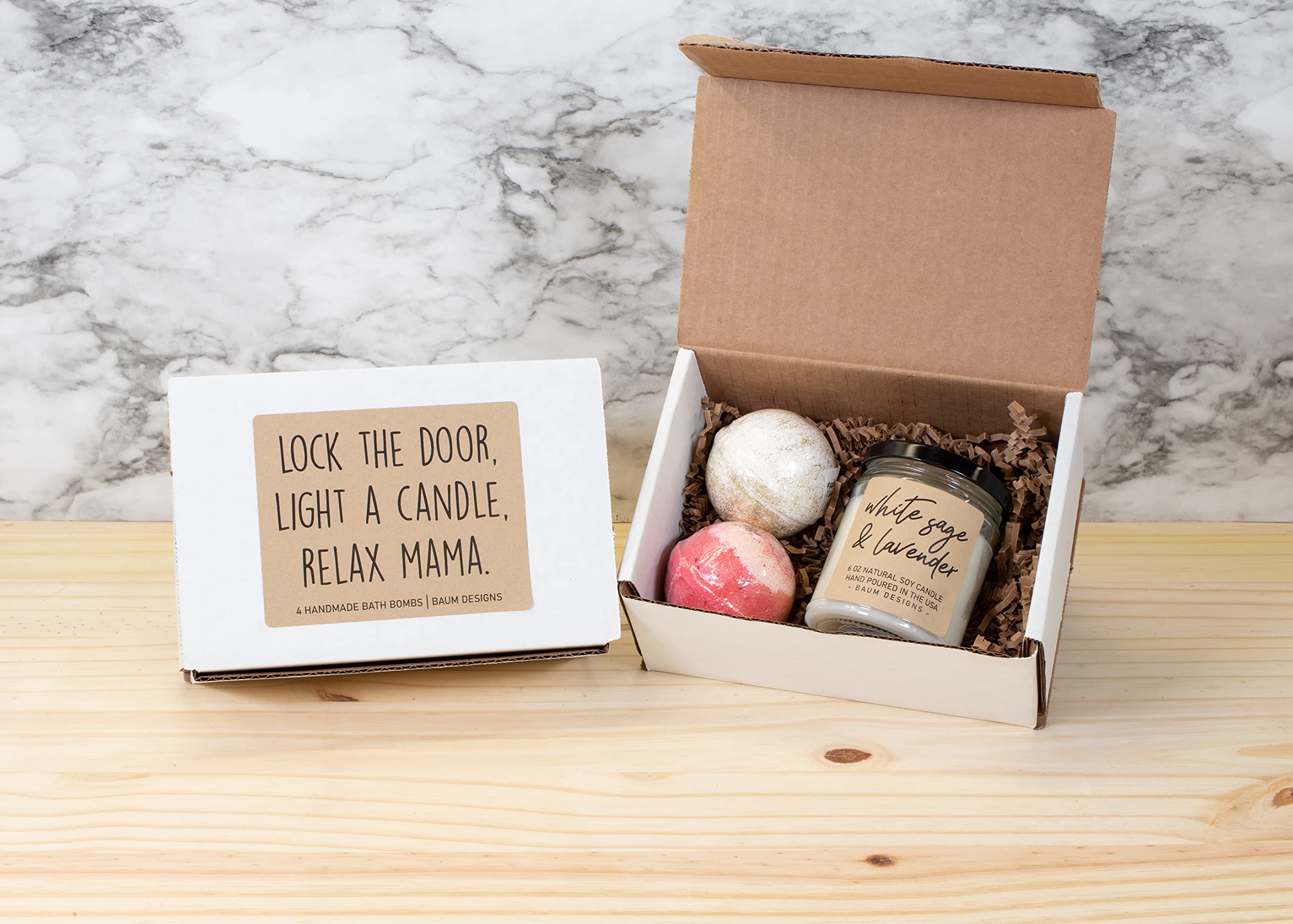 Relaxing Mama Gift Set - 2 Luxurious Bath Bombs & 6oz Eucalyptus Spearmint Soy Candle for Stress Relief | Perfect Self-Care Spa Night, Mother's Day Gift, or Women's Relaxation Present
