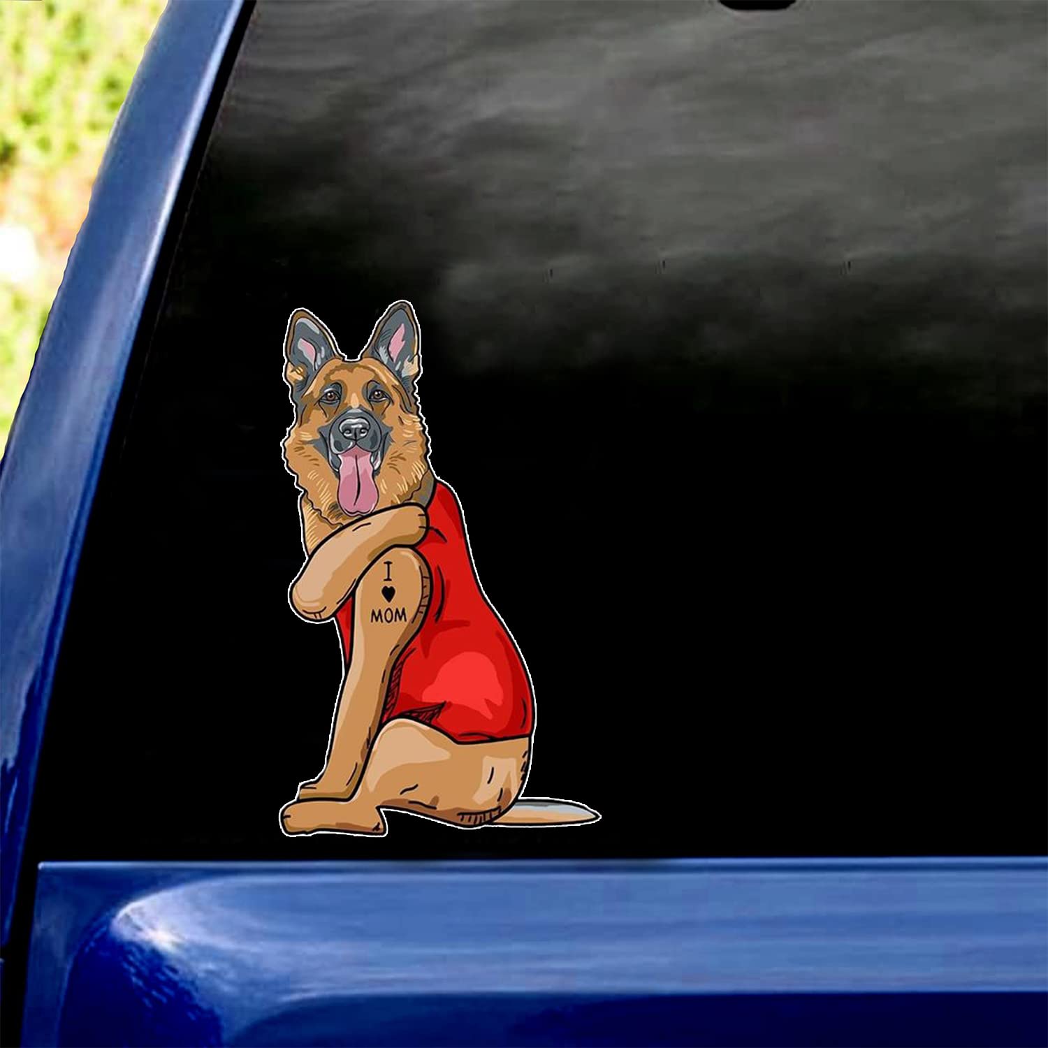 German Shepherd 'I Love Mom' Car Decal Sticker - Perfect Gift for Dog Lovers & German Shepherd Owners - Waterproof Vinyl Bumper Sticker for Car Window, Rear, Truck - Great for Mother's Day, Pet Lover Gifts, Dog Mom Presents | Use on Cars, Laptops, Water Bottles for Dog Enthusiasts