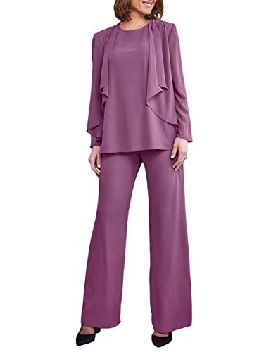 Zongqiven Women's 3-Piece Chiffon Pant Suit Set - Elegant Mother of the Bride Outfit for Wedding Guest, Evening Party & Prom - Perfect for Formal Occasions and Special Events