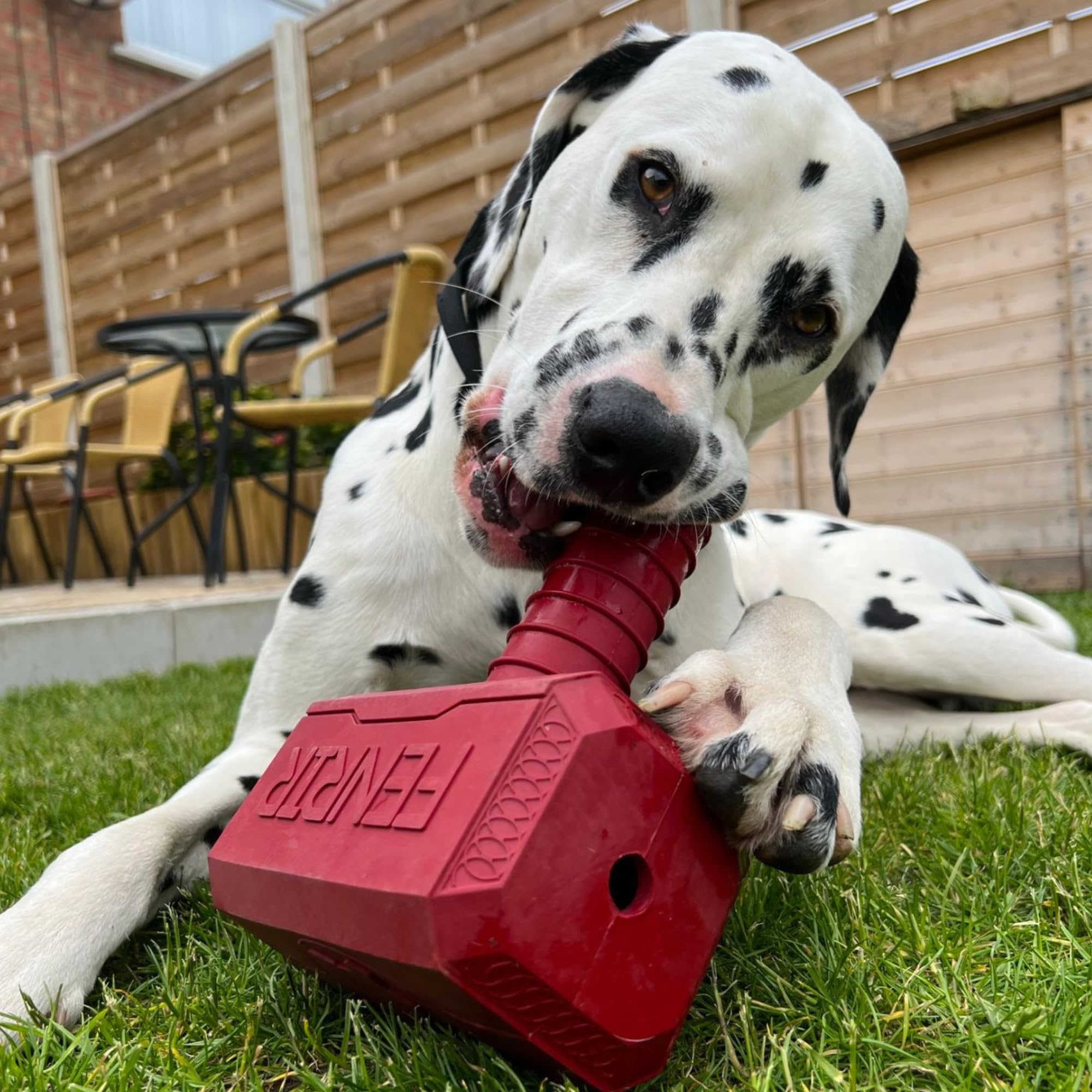 Fenrir Hammer Chew Toy for Large Dogs - Durable Red Rubber Chew Toy for Aggressive Chewers - Perfect for Teething Puppies & Stress Relief