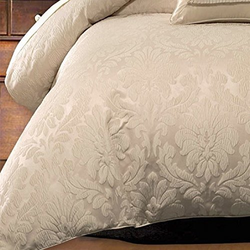 Luxury 8-Piece Royal Hotel Jacquard Comforter Set - Full/Queen Size Beige Duvet Cover with Down Alternative Comforter | Perfect for Master Bedroom, Guest Room & Airbnb Stays