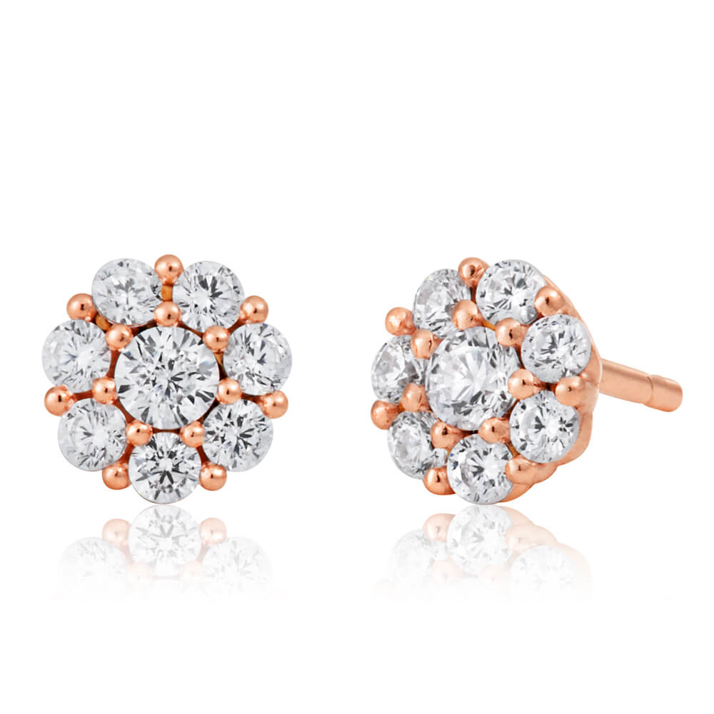 9ct Rose Gold Silver Filled Cubic Zirconia Flower Stud Earrings for Women - Elegant Floral Jewelry Gift for Birthday, Anniversary & Special Occasions