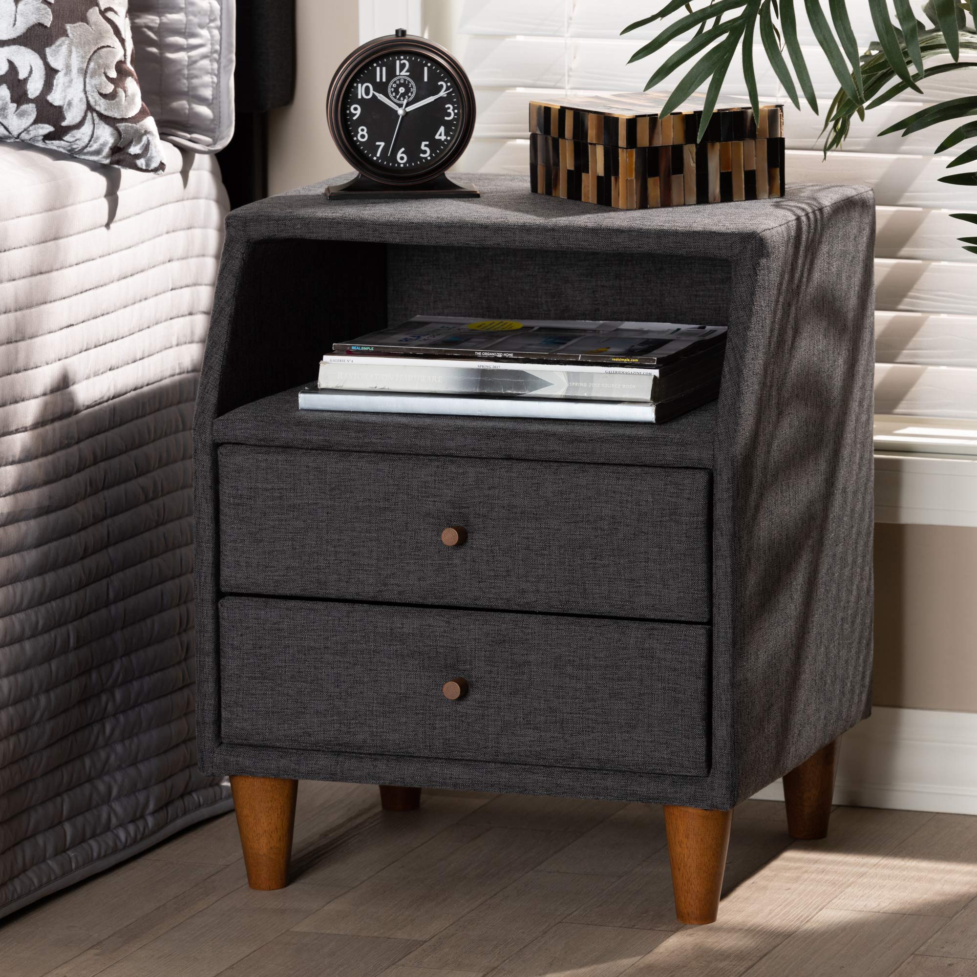 Baxton Studio Modern Nightstand - Charcoal Finish Bedside Table for Bedroom, Living Room & Guest Room - Compact Size with Storage Shelf