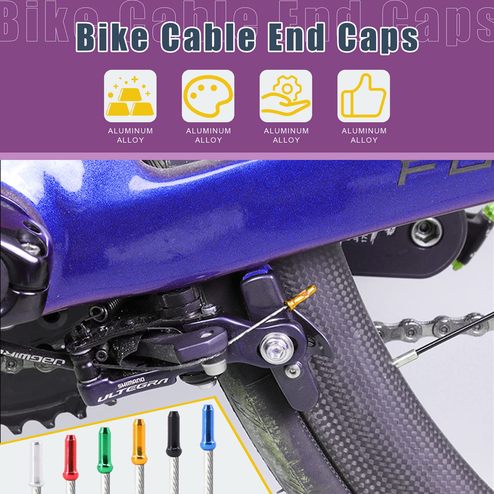 Swpeet 64-Piece Bike Cable End Caps Kit - 3 Styles, Multi-Color Anodized Aluminum Alloy Valve Caps & Adapters for Bicycle Tires | Perfect for Road Bikes, Mountain Bikes & Cycling Maintenance