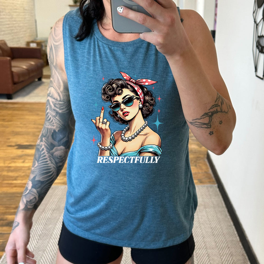 Respectfully Middle Finger Muscle Tank - Funny Sarcastic Gym Workout Shirt for Men & Women - Perfect for Fitness, Running & Casual Wear