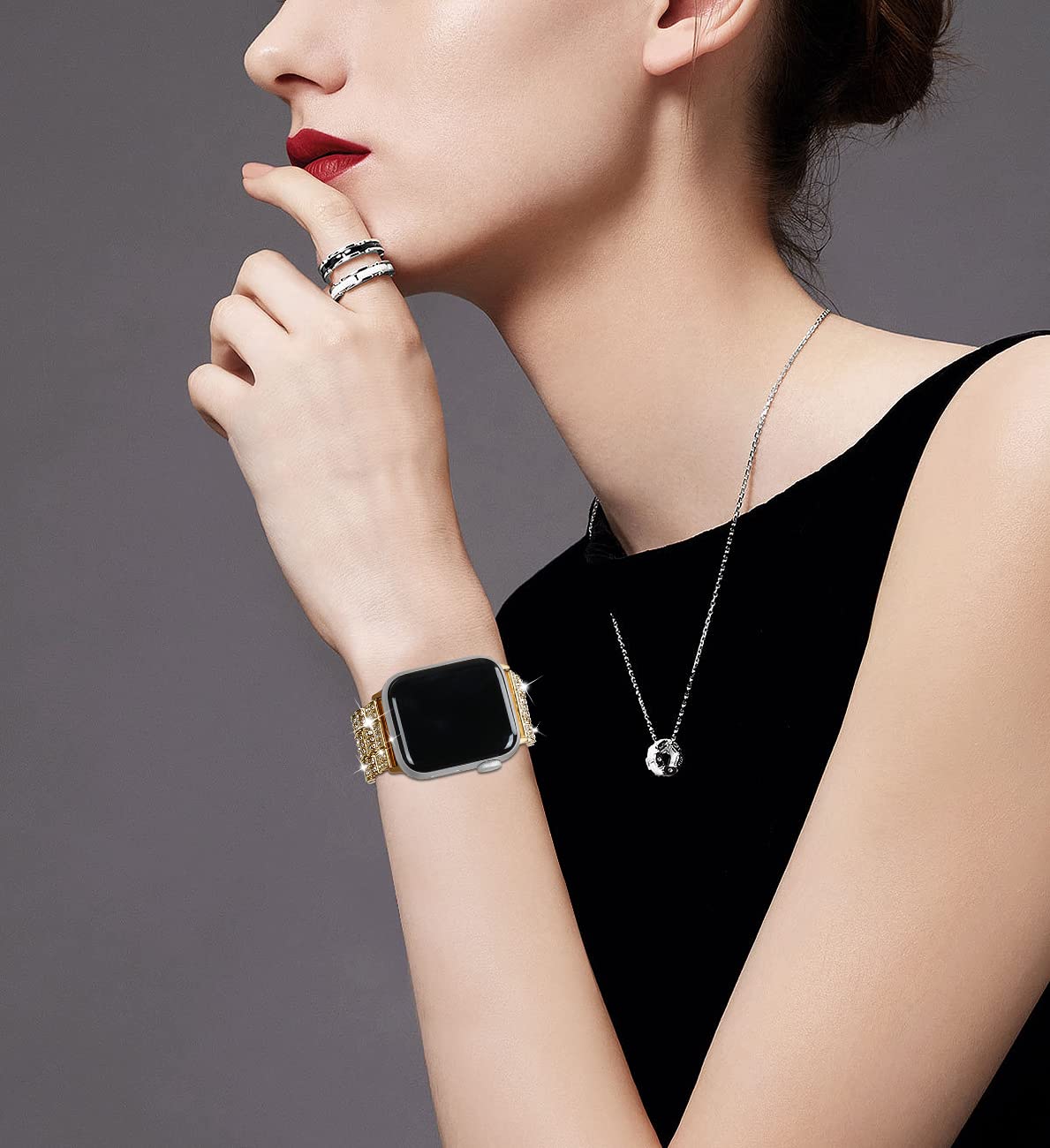 Luxury Diamond Metal Apple Watch Band for Women - Compatible with Series 10/9/8/7/6/SE/5 & All Sizes 38mm-49mm | Elegant Bling iWatch Accessory for Parties, Work & Everyday Wear