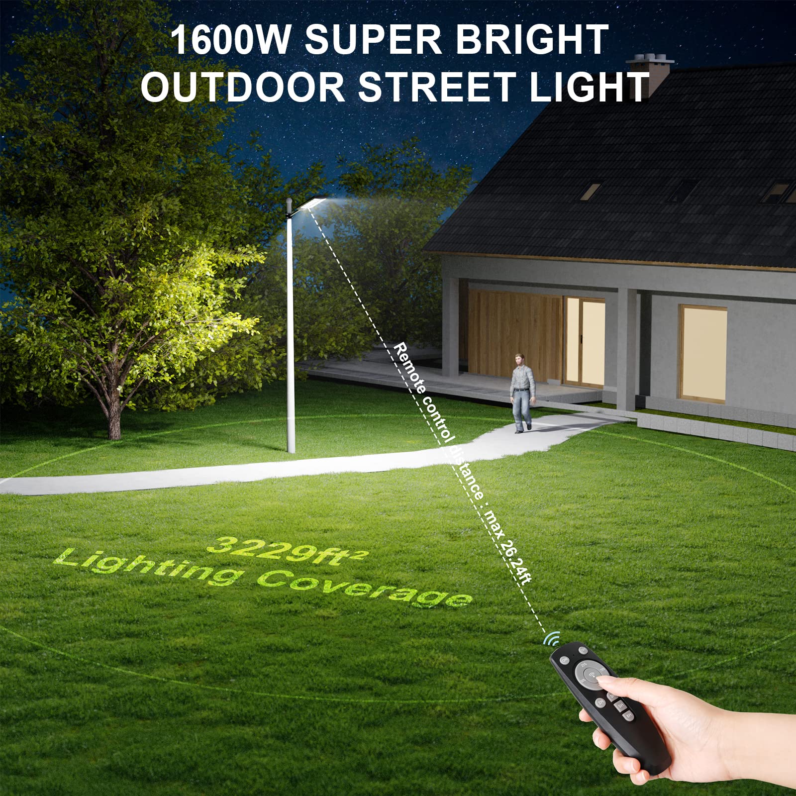 1600W Solar Street Lights - 160,000LM High Brightness Outdoor Solar Lights, IP66 Waterproof for Driveway, Parking Lot, Garden, Yard, Backyard | Perfect for Pathway Illumination, Security Lighting and Energy-Saving Outdoor Decor