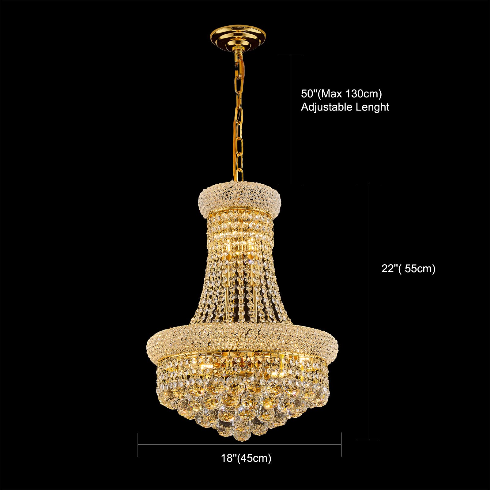 10-Light Empire Crystal Chandelier - Elegant Gold Finish Ceiling Light Fixture for Foyer, Entryway, Living Room, Dining Room, Bedroom & Hallway | Perfect for Home Decor, Wedding Venues & Luxury Interior Lighting