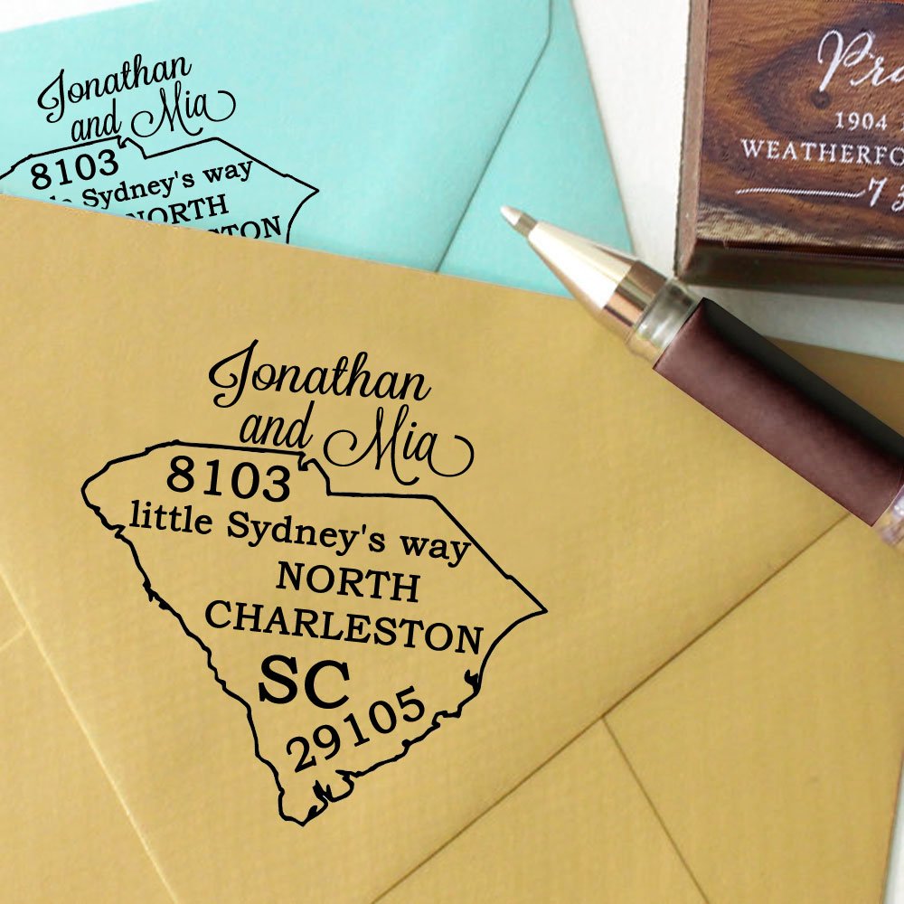 Custom Self-Inking Address Stamp - Personalized South Carolina State Map Design for Home, Office & Wedding Invitations | Family Return Address Stamp for Envelopes, Cards & Mailing