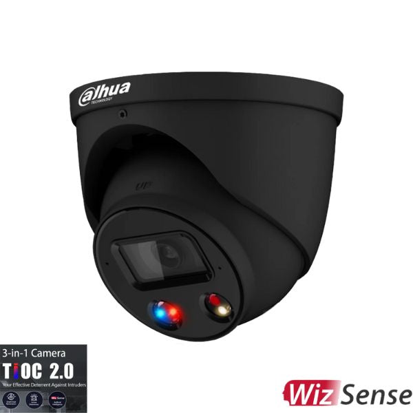 Dahua 6MP Outdoor Turret Security Camera with Active Deterrence - IP66 Weatherproof, Night Vision, Motion Detection - Ideal for Home & Business Surveillance (Model: DH-IPC-HDW3649H-AS-PV-ANZ-BLK)