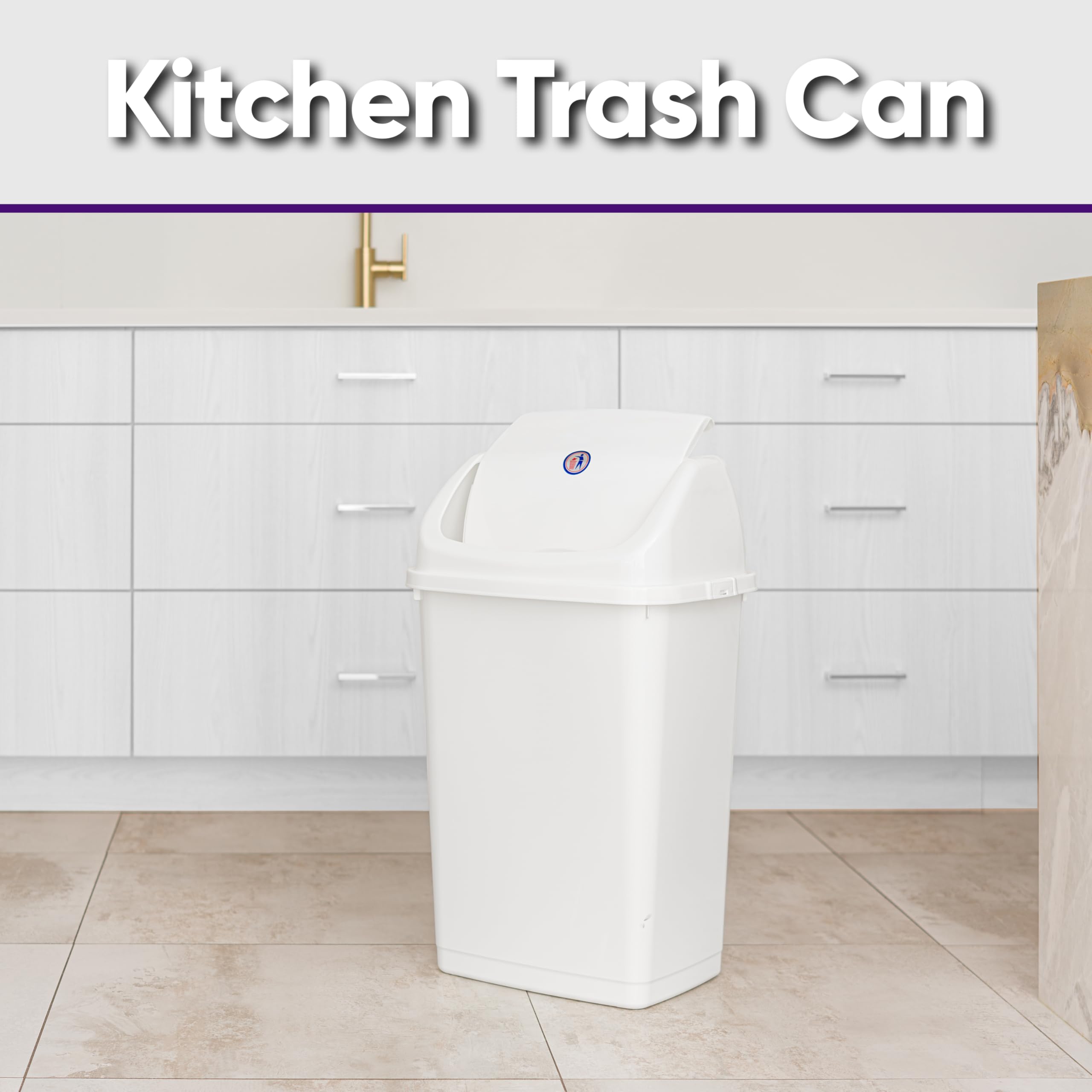 Superior 13 Gallon Kitchen Trash Can with Swing Lid - Large 52 Qt Plastic Garbage Bin for Indoor & Outdoor Use - Waste Basket for Home, Office, Garage, Patio, Restaurant - Perfect for Kitchen Waste Disposal & Recycling (White)