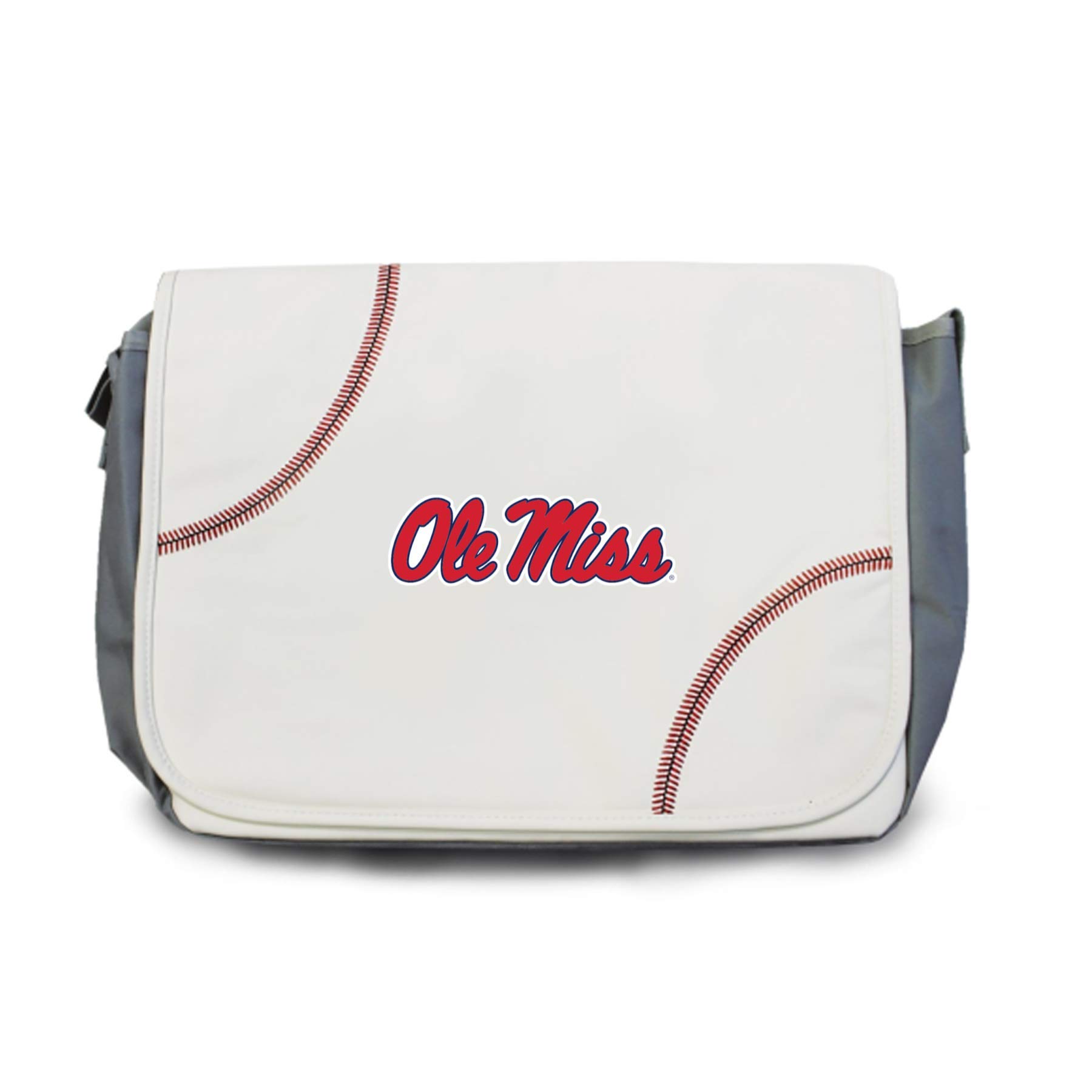 Ole Miss Rebels Baseball Leather Laptop Messenger Bag - Genuine Baseball Material - White - Perfect for College, Work & Travel