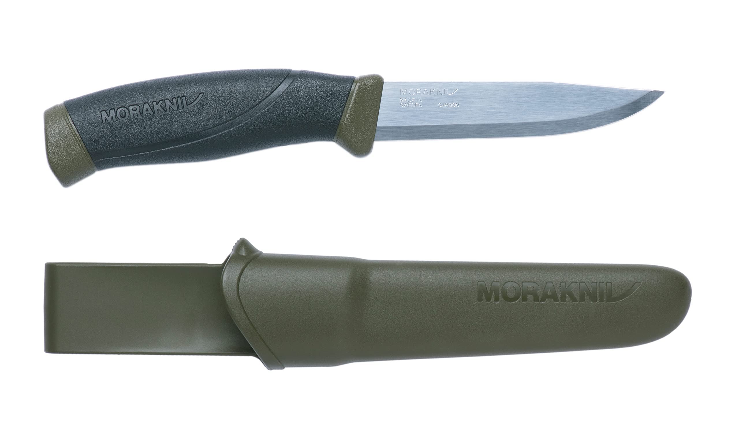 Morakniv Companion Carbon Steel Fixed-Blade Knife with Sheath - 4.1 Inch Military Green Survival Knife for Camping, Hunting & Outdoor Adventures
