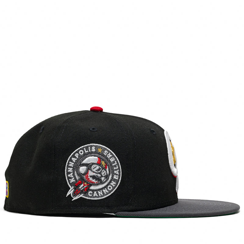New Era x Politics Kannapolis Cannon Ballers 59FIFTY Fitted Hat - Black/Grey Snapback Baseball Cap for Men & Women - Perfect for Sports Fans, Streetwear Fashion, and Casual Outfits