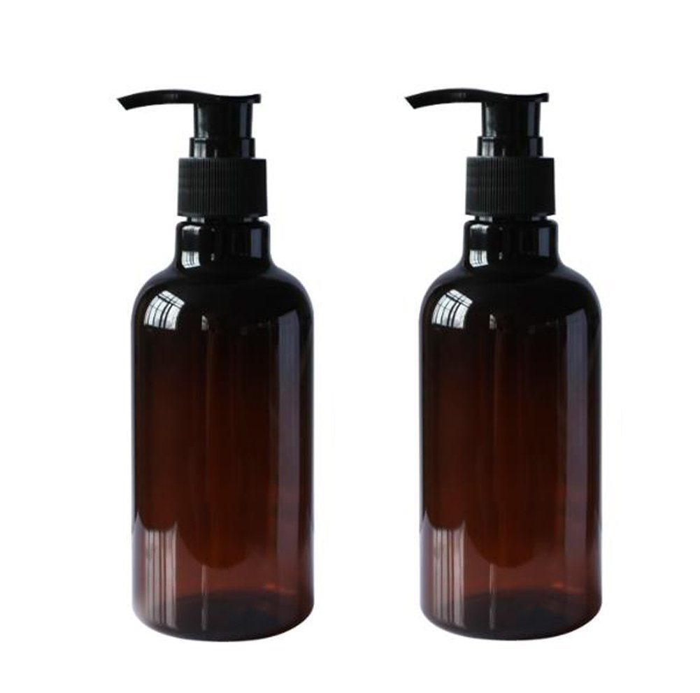 2PCS 250ML (8OZ) Amber PET Plastic Pump Bottles - Refillable Dispenser Containers for Conditioner, Body Wash, Hair Gel, Hand Soap, DIY Lotions & Massage Oils - Perfect for Home, Salon, Travel & DIY Projects