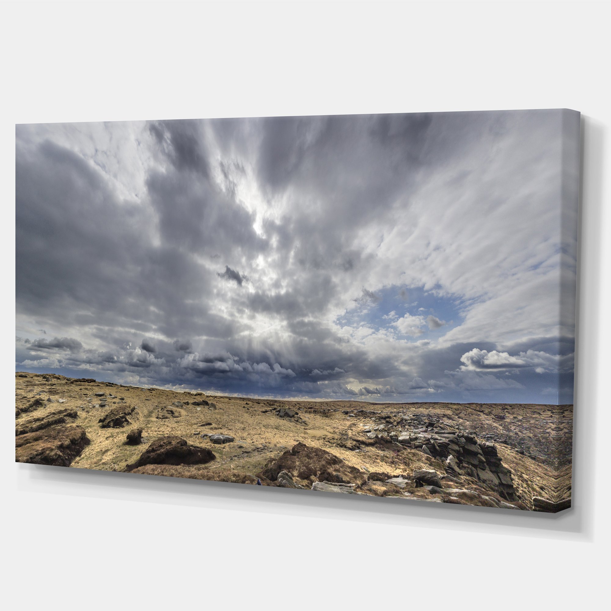 Designart PT11688-60-28 Dark Clouds Landscape Canvas Art - 28x60 Inches Sky & Stones Wall Decor - Premium Stretched Ready to Hang - Perfect for Living Room, Bedroom & Office