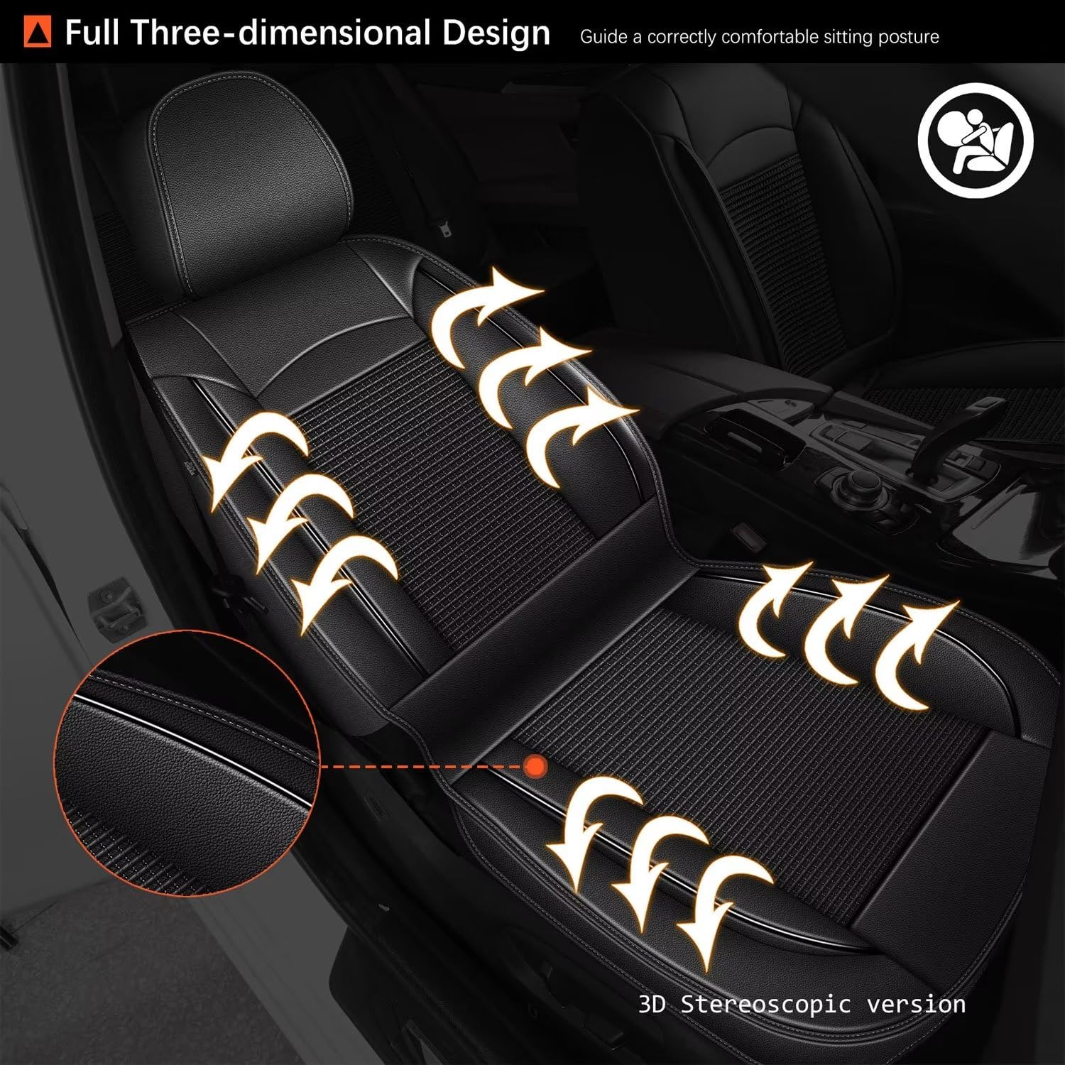 Premium Leather & Ice Silk Car Seat Covers for Volkswagen Jetta 2008-2025 - Waterproof, Breathable Front Seat Protectors (2-Piece Set, Black) | Perfect for Daily Commuting, Road Trips & Car Interior Protection