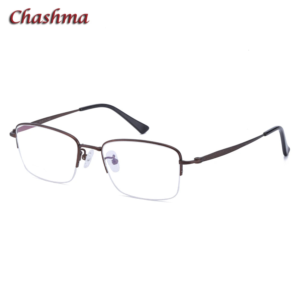 Men's Semi-Rimless Square Titanium Eyeglasses 89234 - Lightweight Durable Frame for Reading & Computer Use - Office, Driving & Everyday Wear
