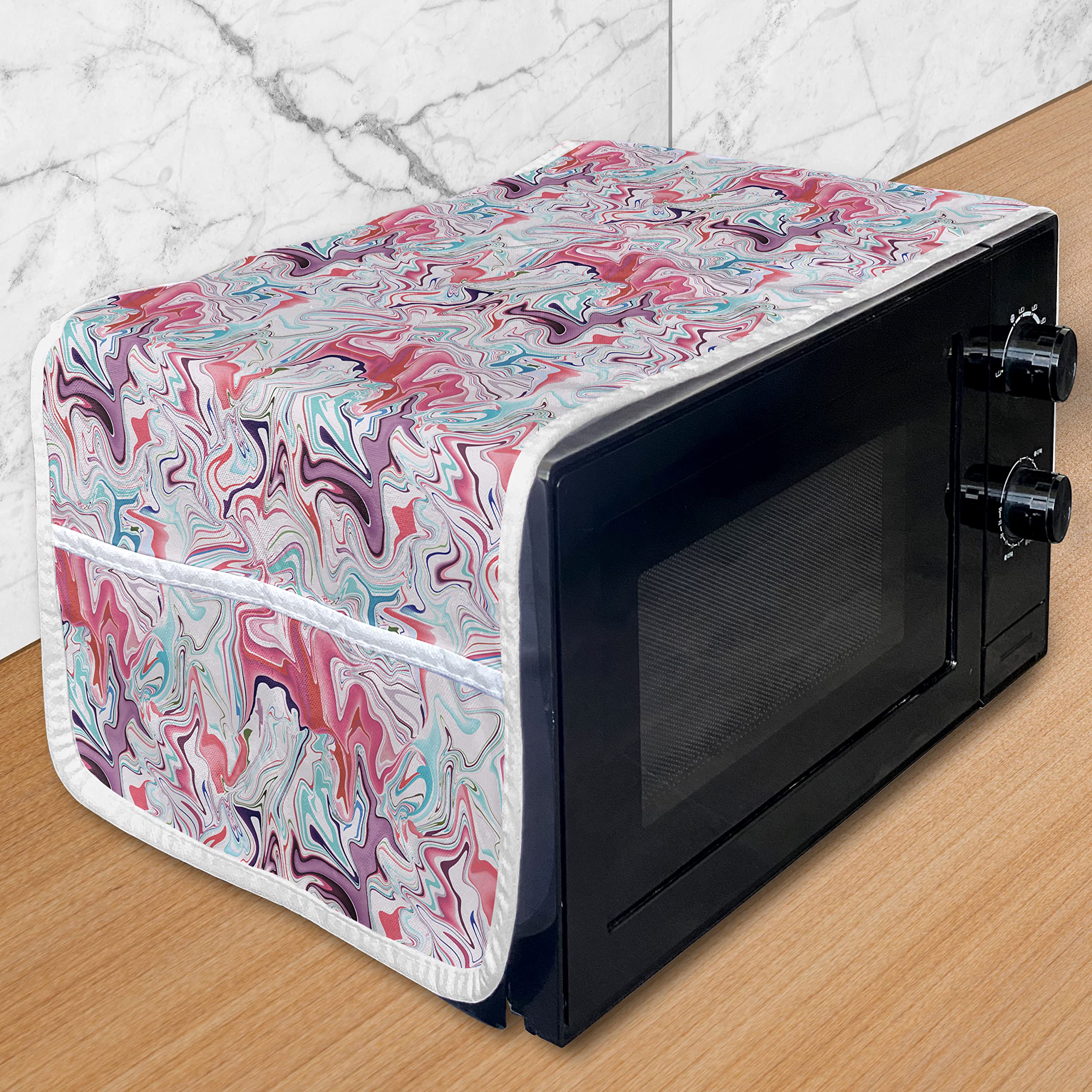 Vintage 1990s Microwave Cover - Abstract Marble Design with Pastel Color Transitions | Waterproof Kitchen Organizer with Pockets | 36