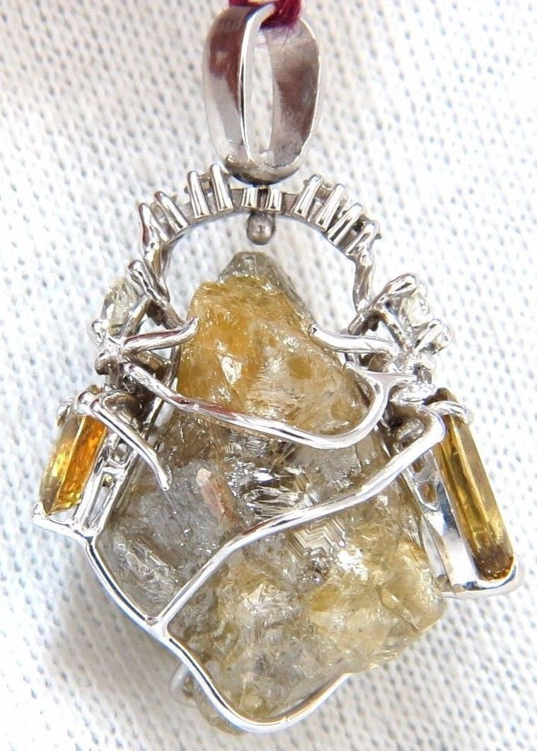 GIA Certified 32.88 Carat Rough Diamond Pendant in 14K Gold with Rare Yellow Sapphires | Luxury Jewelry for Weddings, Anniversaries & Special Occasions