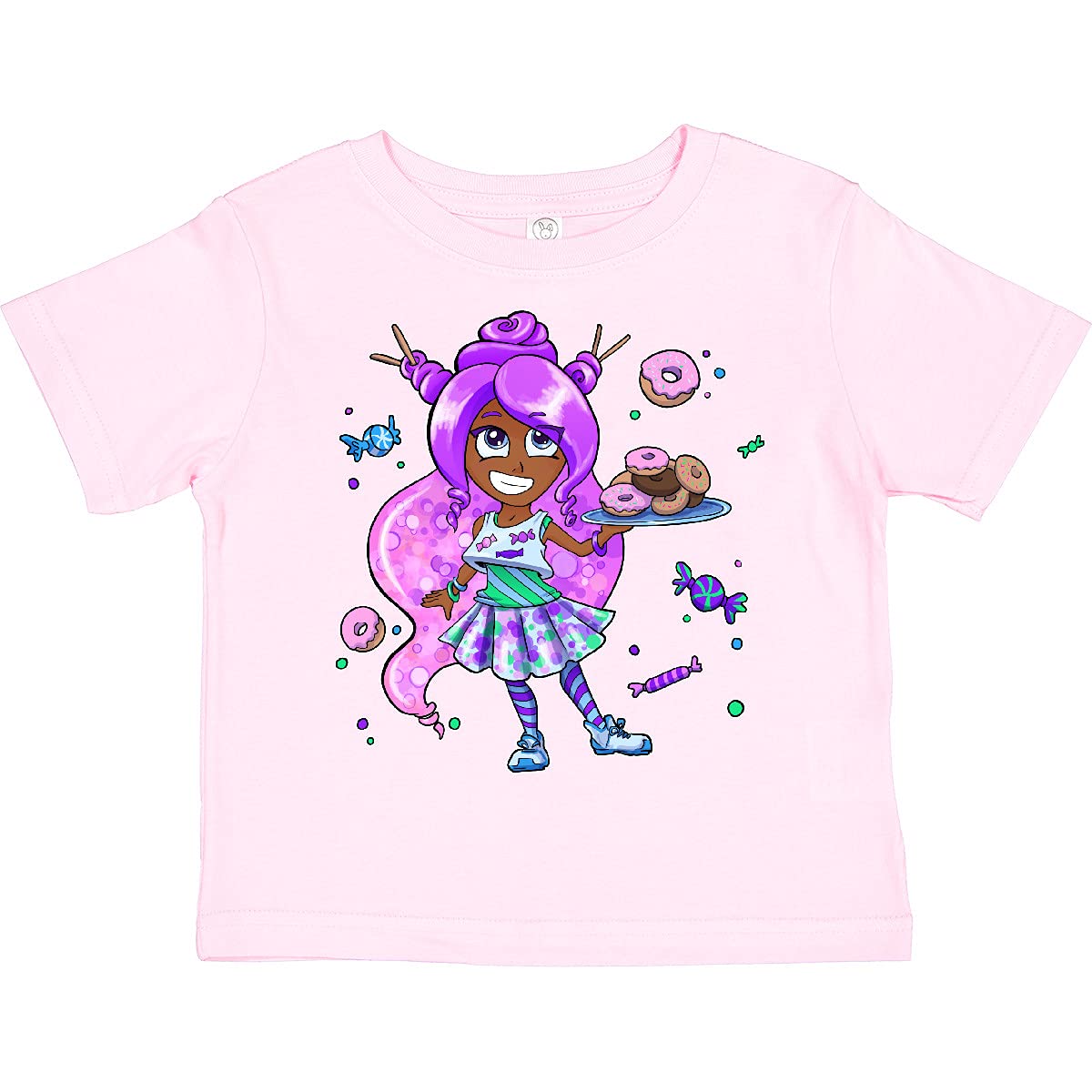 Inktastic Purple Hair Donuts and Candy Toddler T-Shirt - Cute Graphic Tee for Girls - Perfect for Birthday Parties & Playdates