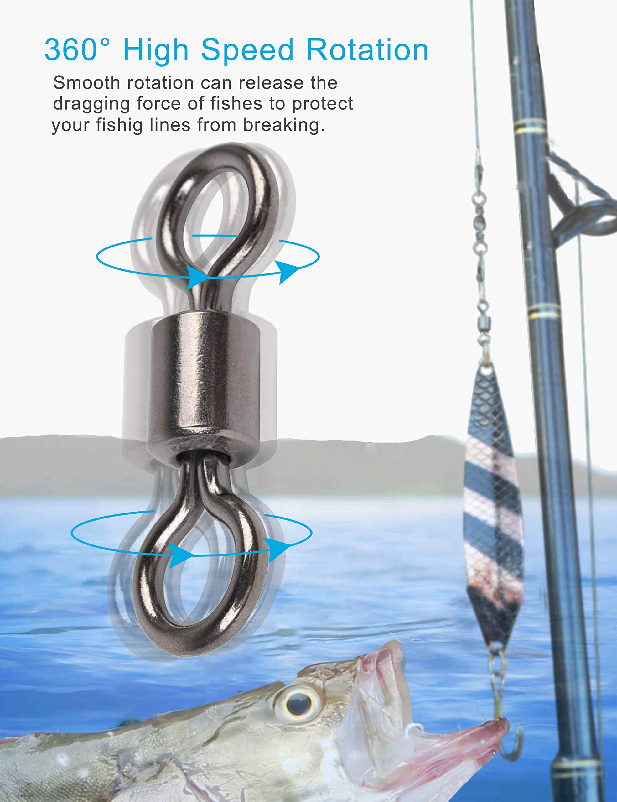 210pcs Fishing Barrel Swivels with Rolling Bearing Snap Connectors - Saltwater & Freshwater Fishing Gear for Bass, Trout & Catfish - Perfect for Lure Fishing, Trolling & Ice Fishing