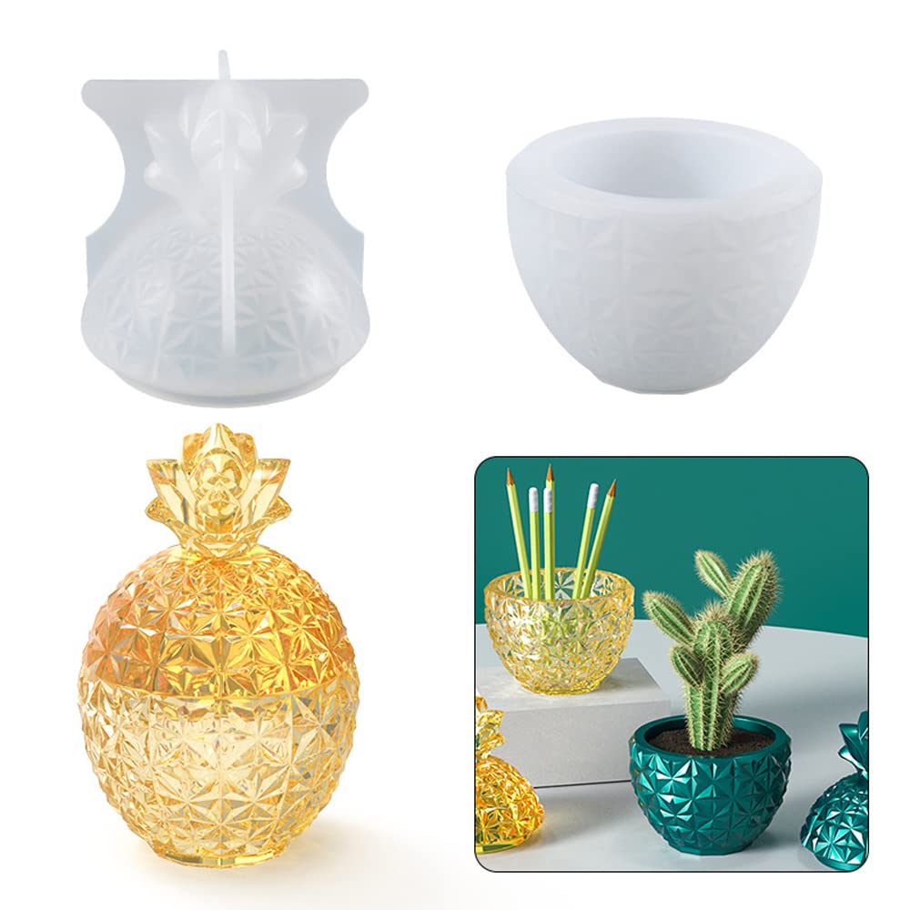 2024 Pineapple Resin Silicone Mold - DIY Makeup Brush Holder, Flower Planter Pot, Pen Organizer - Epoxy Craft Cylinder Mold for Home Decor, Office Desk & Gift Making (Set of 3)