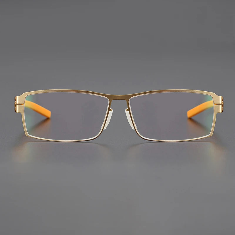 Black Unisex Full Rim Screwless Rectangle Stainless Steel Eyeglasses 5085 - Stylish & Durable for Work, Reading, and Everyday Wear