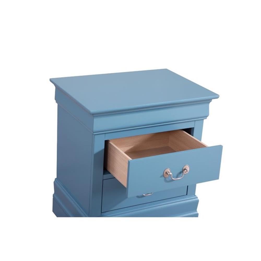 Glory Furniture Louis Phillipe 2-Drawer Nightstand in Teal - Modern Bedside Table for Bedroom, Guest Room & Nursery | Compact Storage with Smooth Gliding Drawers