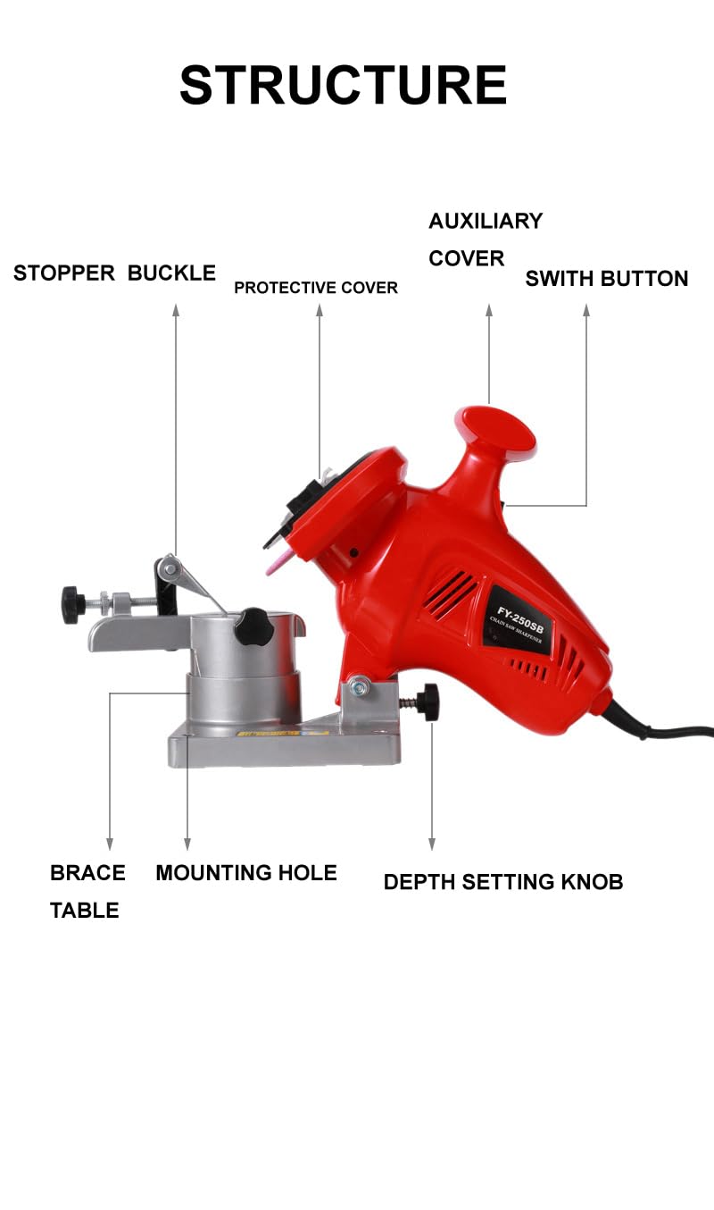250W Electric Chainsaw Sharpener - Professional Portable Bench Grinder 8400RPM, 110V Chainsaw Chain Sharpener for 11.5-22 Inch Chains (Fits Electric & Gas Chainsaws) - Perfect for DIY Woodworking, Tree Cutting & Firewood Preparation