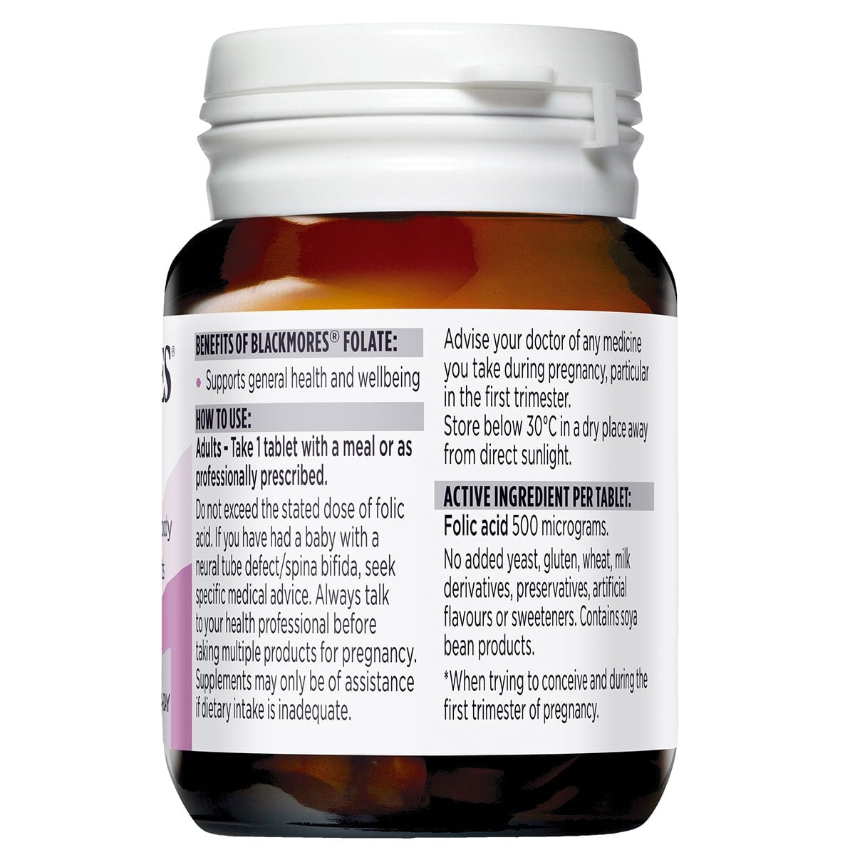 Blackmores Folate 500mcg - Premium Folic Acid Supplement for Pregnancy, Heart Health & Energy Support - Essential Nutrient for Women & Men - 150 Tablets