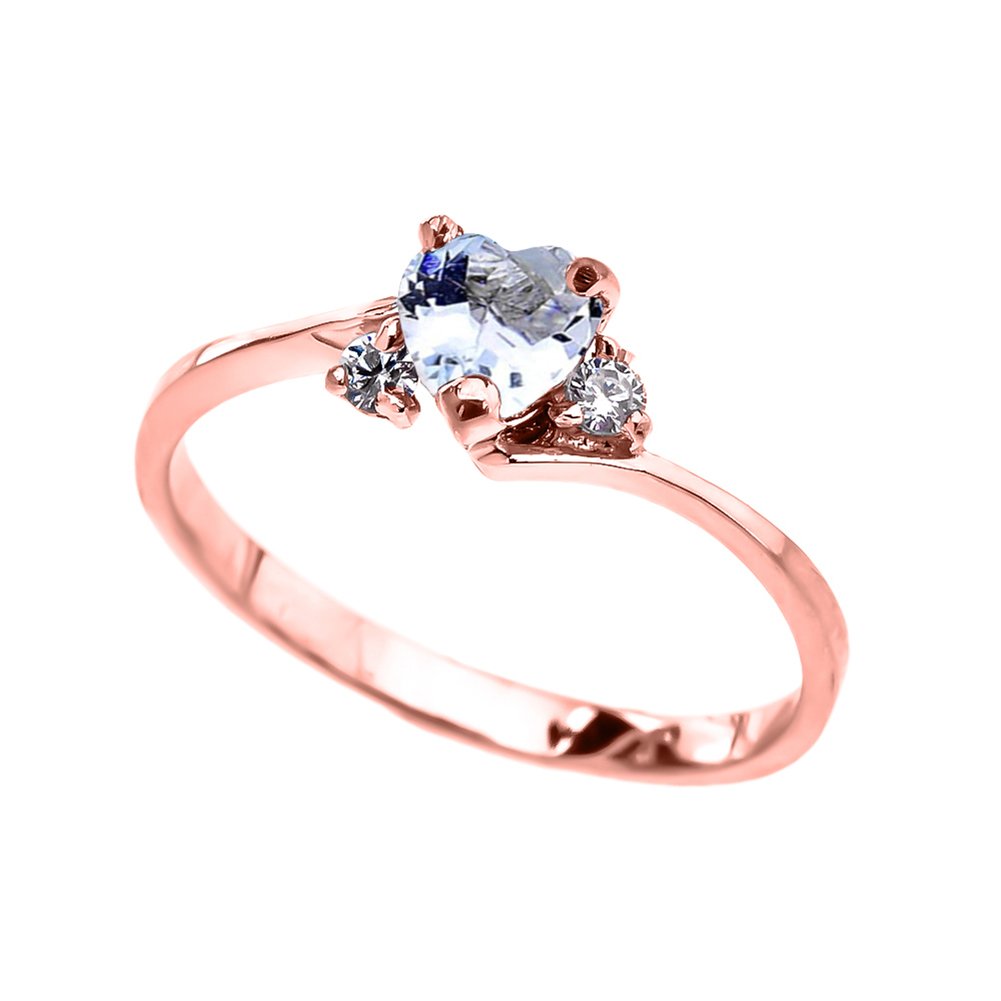 10k Rose Gold March Birthstone Heart Ring with Cubic Zirconia - Dainty Modern Promise Ring for Women, Proposal Gift, Anniversary Jewelry (Perfect for Valentine's Day, Engagement & Special Occasions)