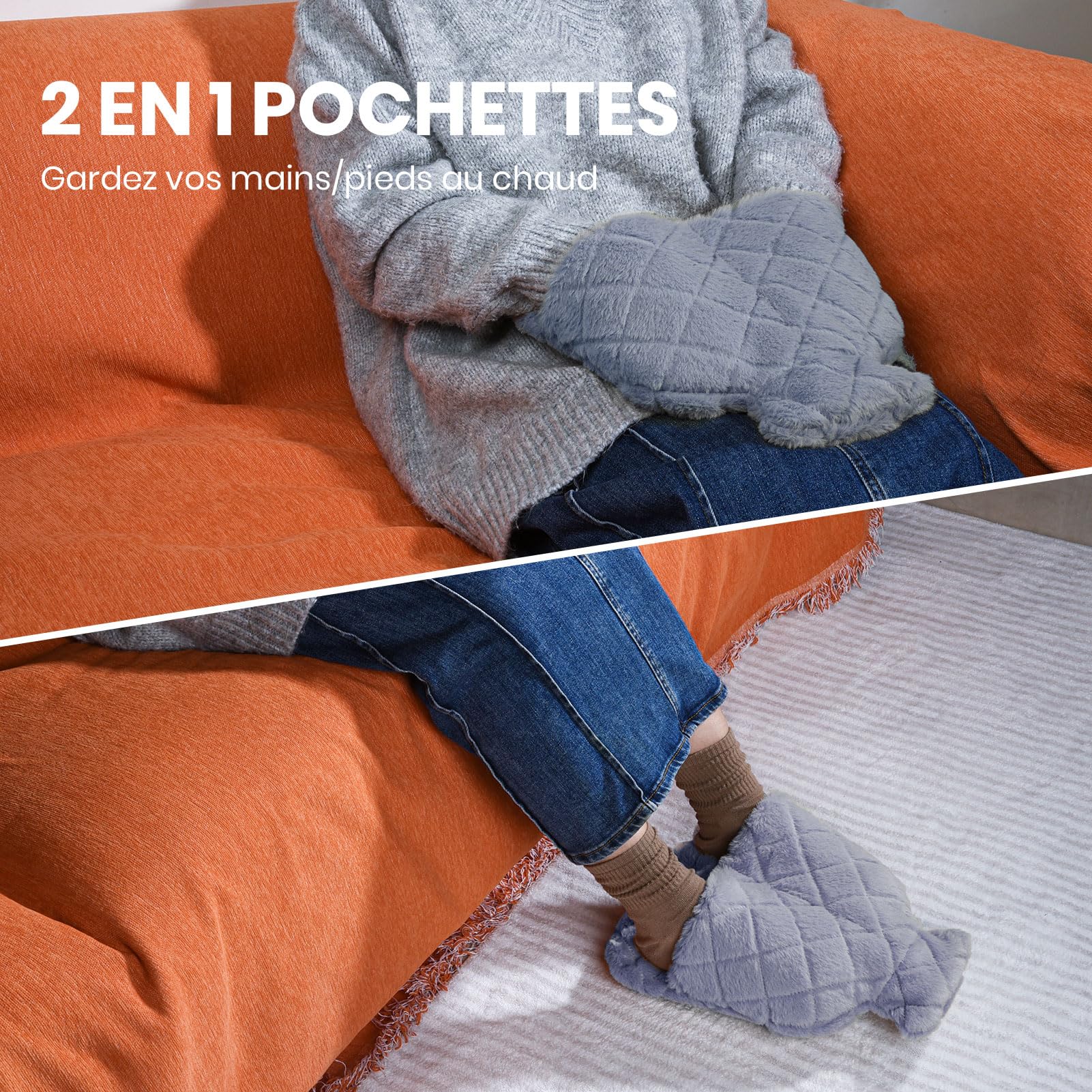 2 in 1 Hot Water Bottle 2L - Soft Plush Warm Water Bottle with Removable Cover for Hand & Foot Warmer - Relieves Pain, Menstrual Cramps & Muscle Soreness - Perfect for Winter Nights, Period Relief & Post-Workout Recovery