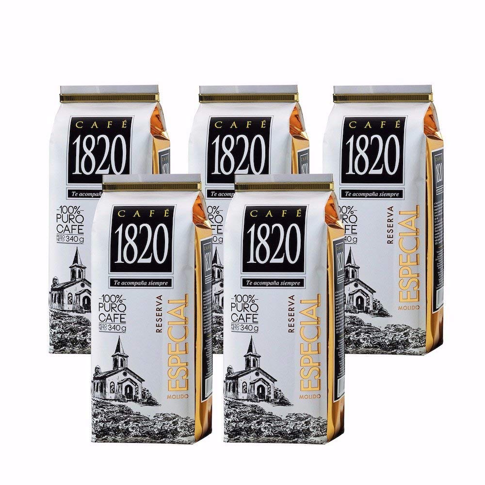 Premium Costa Rica Gourmet Coffee - Cafe 1820 Reserva Especial Ground Coffee, 12 oz (340g) 5 Pack - Perfect for Home Brewing, Office Use & Gifts