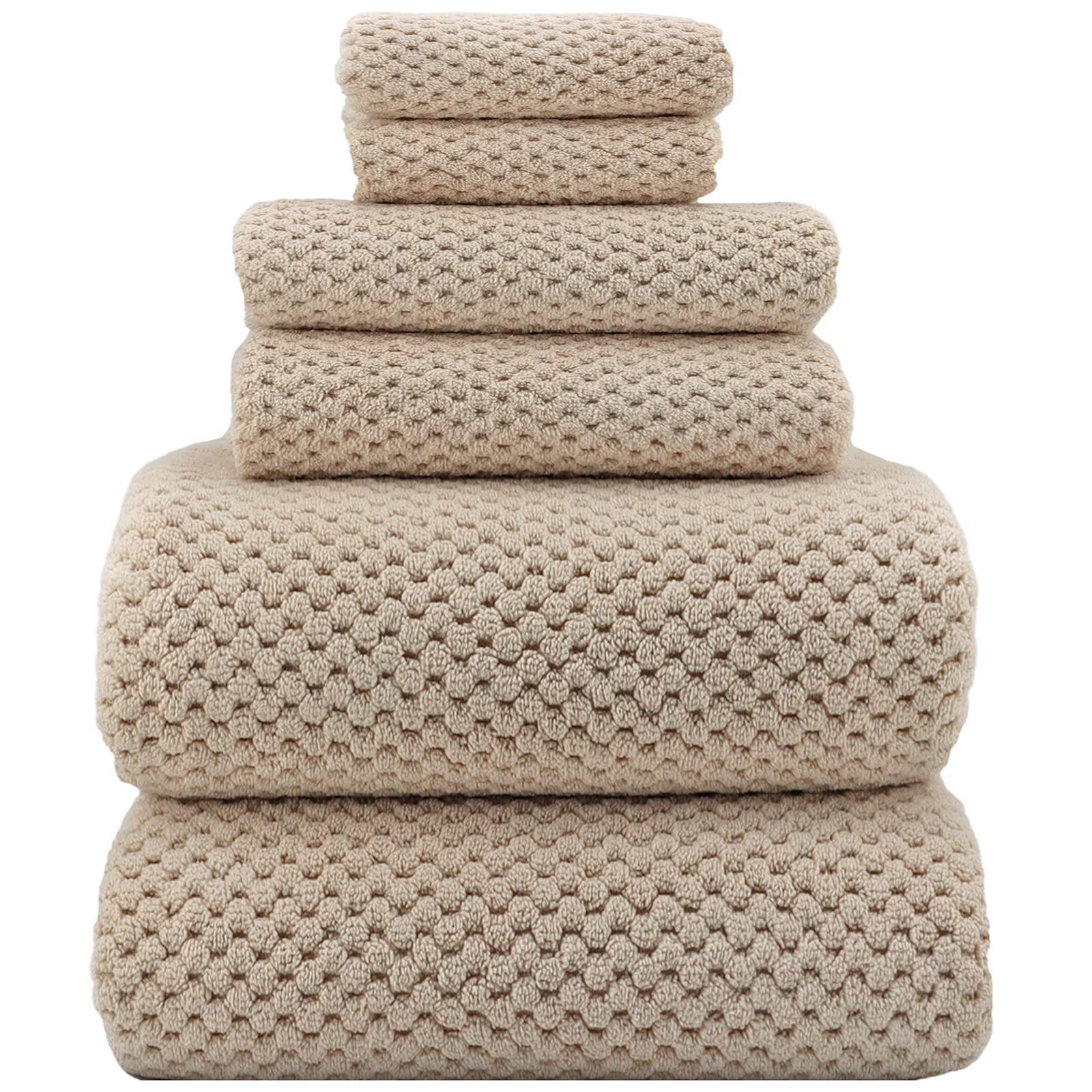 YTYC 39x78 Inch Oversized Bath Sheets - Luxury Super Soft Microfiber Towels (80% Polyester) for Adults - Highly Absorbent Extra Large Bath Towel Set (6 Piece, Beige) - Perfect for Spa, Hotel, and Home Bathroom Use