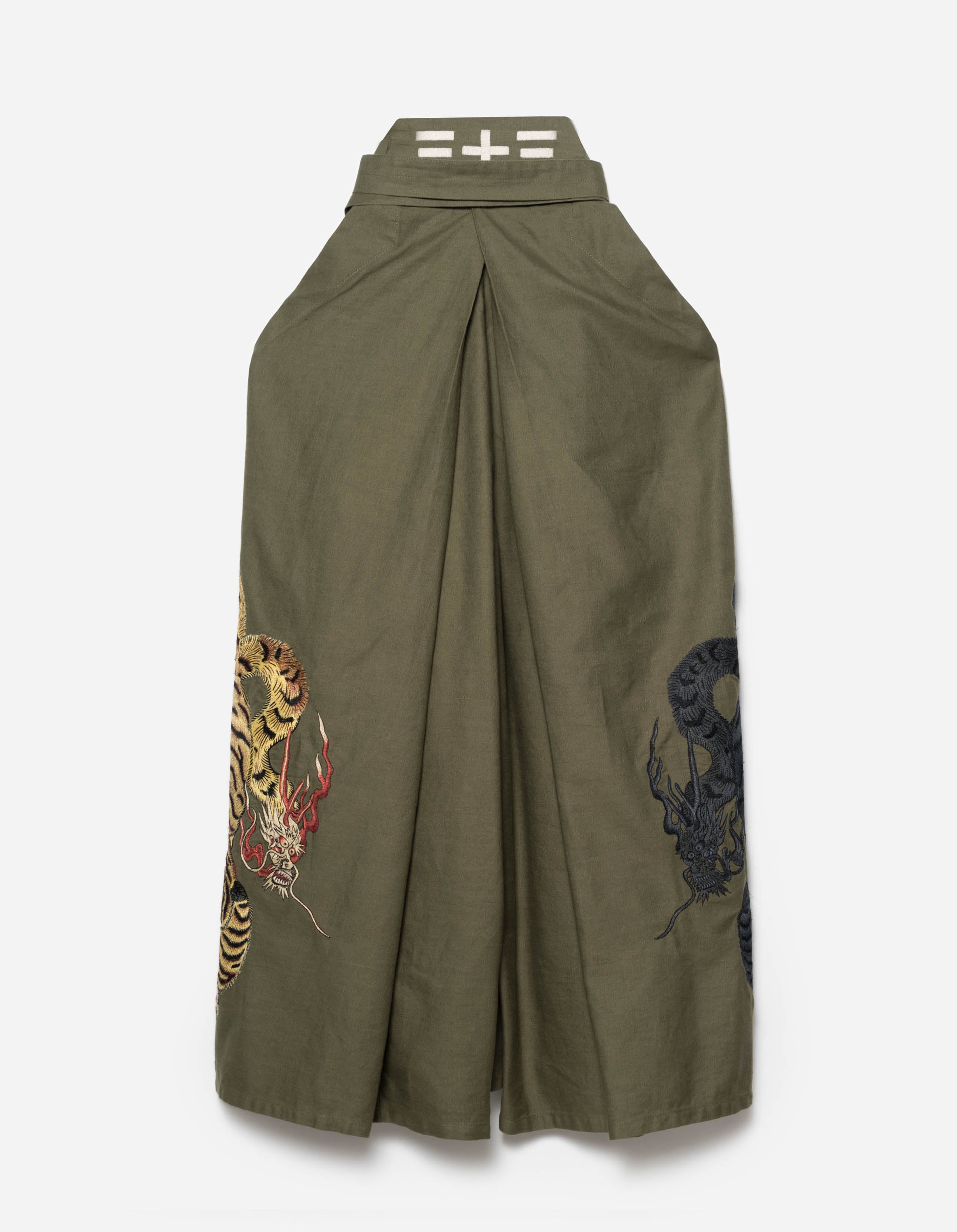 1104 Nekomata Tiger Iaido Hakama Pants - Olive OG 107F - Traditional Japanese Martial Arts Uniform for Iaido, Kendo & Aikido Training