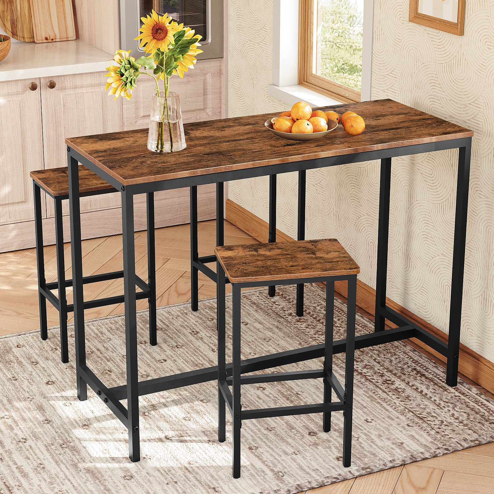 Industrial Rustic Brown Bar Stools Set of 2 - 25.8