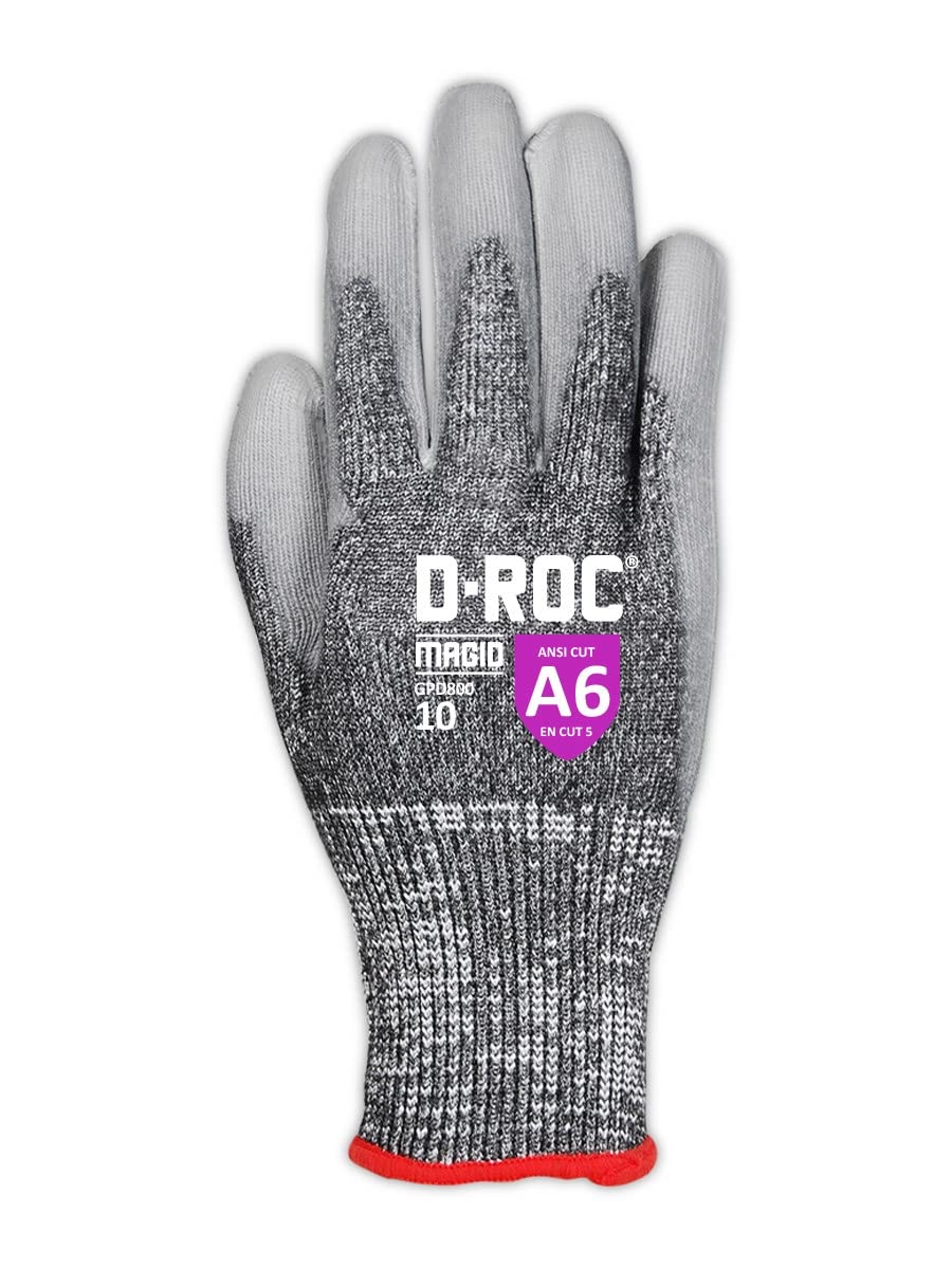 MAGID A6 Cut Resistant Work Gloves - 12 Pairs, Dry Grip Lightweight Polyurethane Coated, Size 5/XXS, Reusable 13-Gauge Hyperon Shell (GPD800) - Ideal for Construction, Warehouse, and Food Processing Safety Work