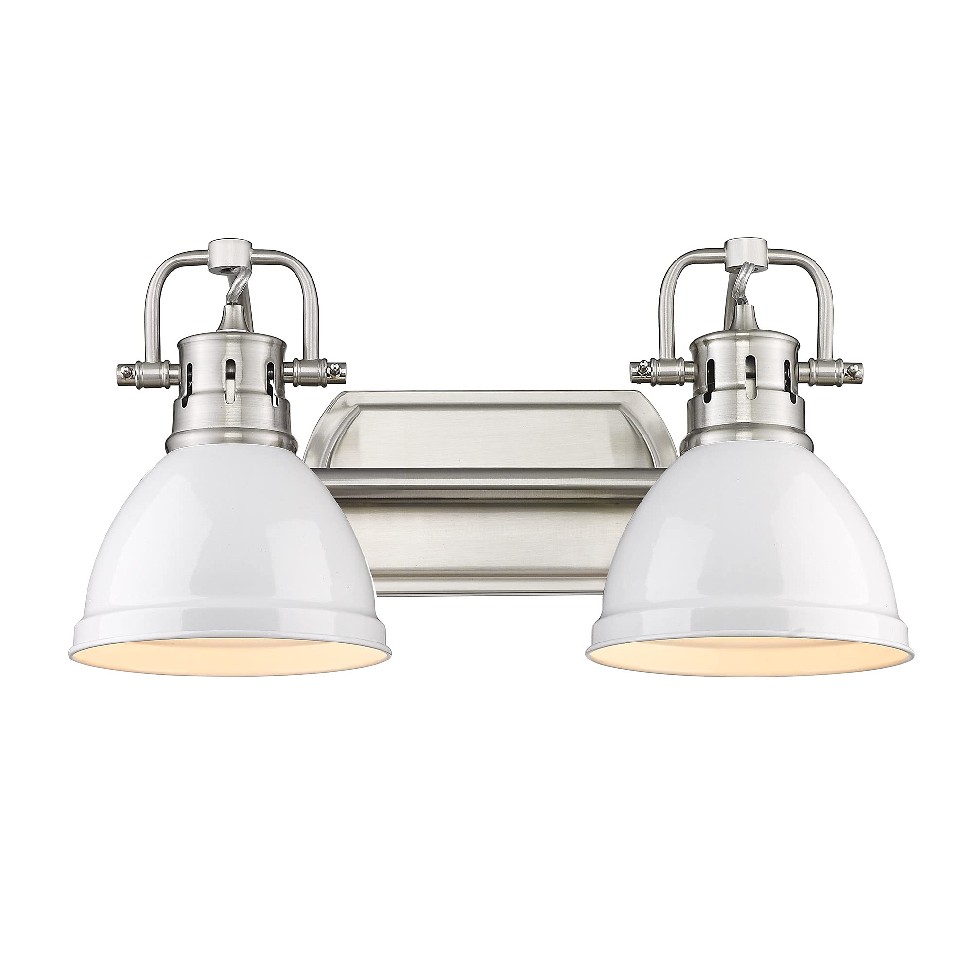 Golden Lighting Duncan Pewter Two-Light Bathroom Vanity Fixture with White Glass Shades - Perfect for Modern Bathroom, Powder Room & Master Bath Decor