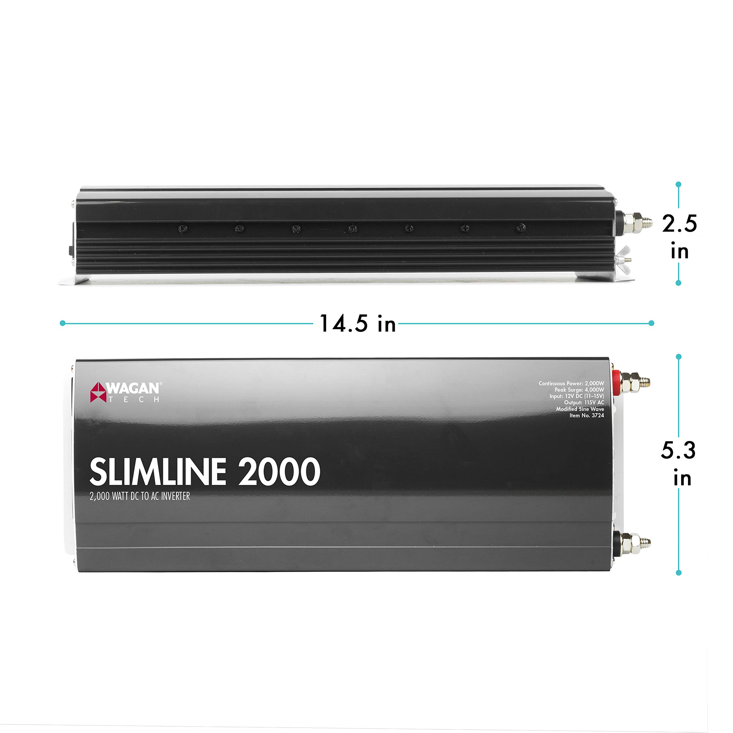 Wagan EL3724 2000W TrueRated Power Inverter - 12V DC to 110V AC Converter with 3 Outlets & 2A USB Port - 4500W Surge for Cars, RVs, Camping & Emergency Power Backup