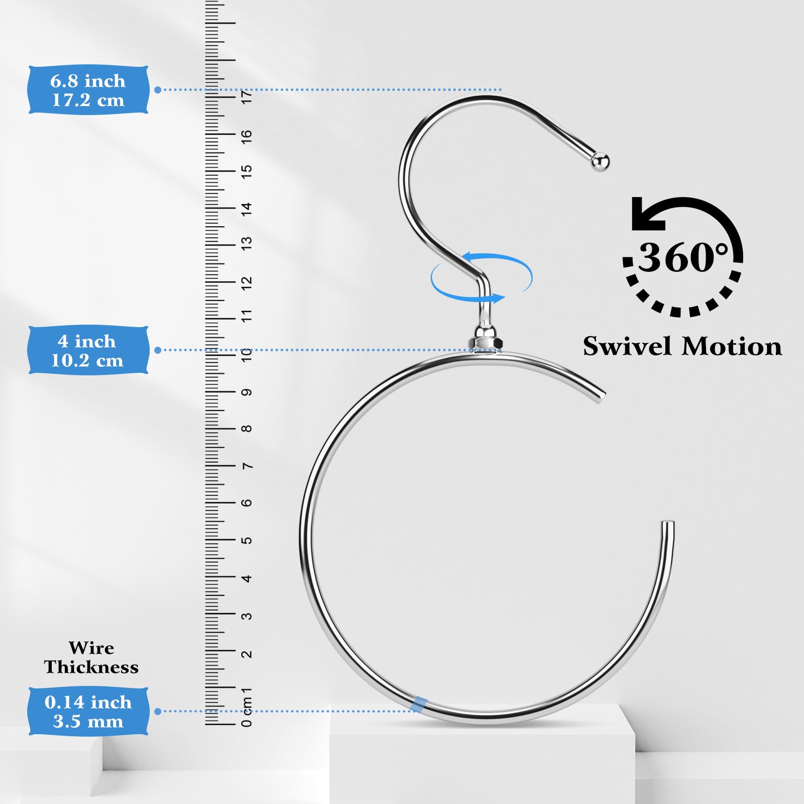 4 Pack Rotatable Belt Hangers for Closet - Space Saving Belt & Tie Organizer with 360° Swivel Hooks for Belts, Ties, Scarves, Baseball Caps - Silver Wardrobe Accessory Storage (Perfect for Closet, Bedroom & Dorm Organization)