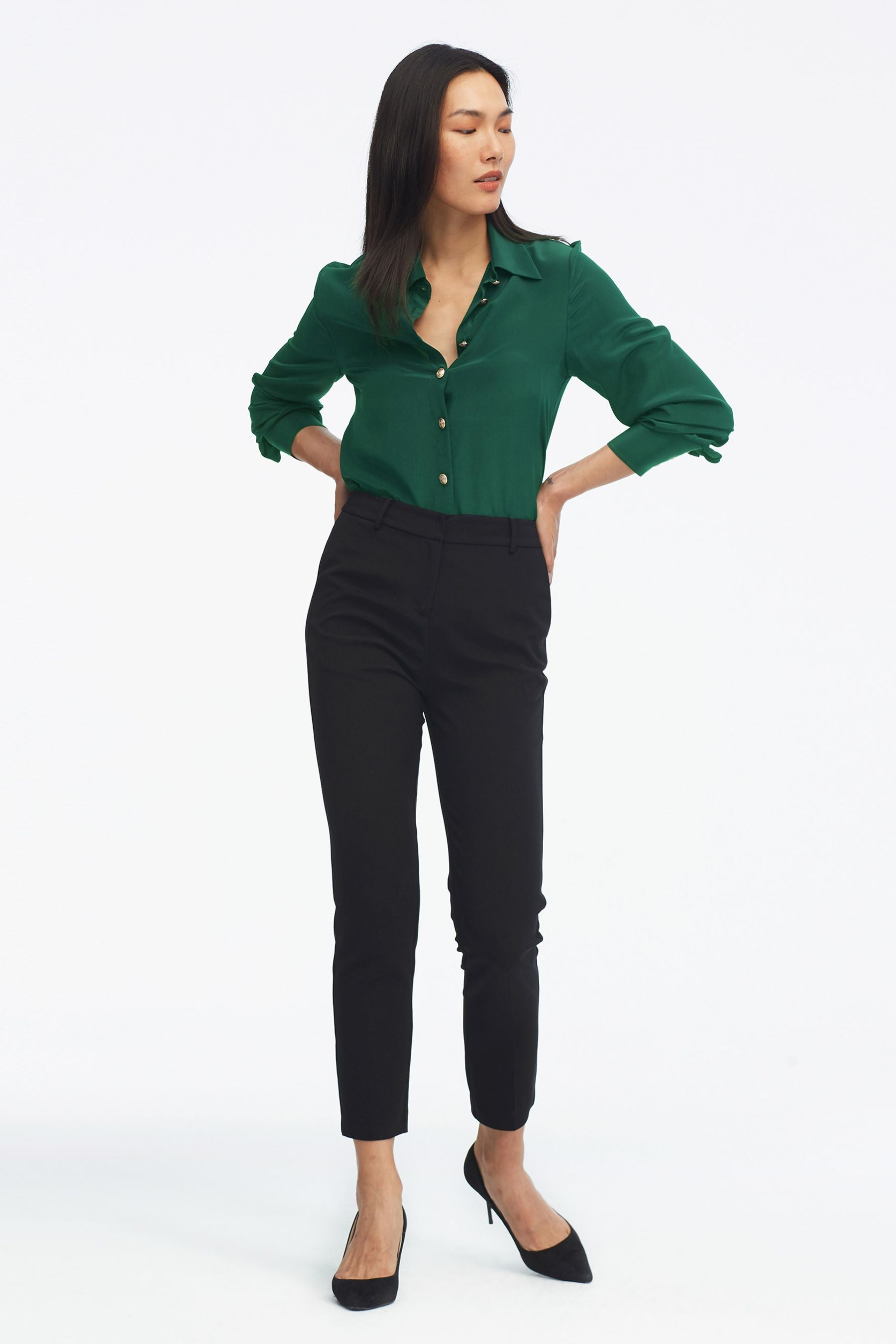 Elegant Women's Classic Solid Color Silk Blouse - Perfect for Office Wear, Evening Events & Special Occasions