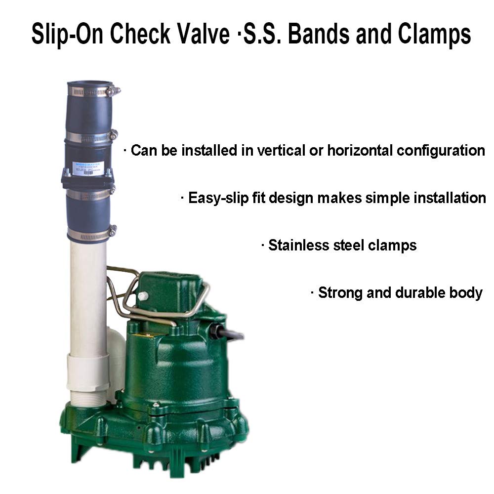 Hydro Master 2 Inch Plastic Sump Pump Check Valve with Stainless Steel Clamps - Heavy Duty Water Flow Control for Basement, Pool & Drainage Systems