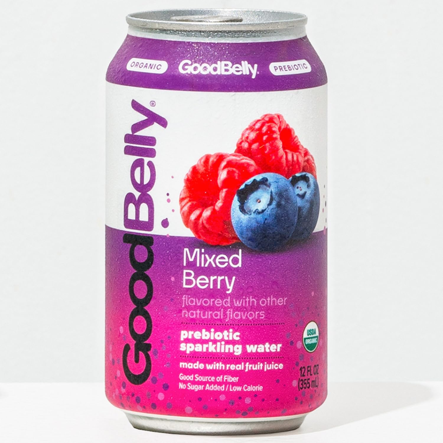 GoodBelly Organic Prebiotic Sparkling Water - Mixed Berry Flavor | Zero Sugar, Low Calorie, Gut Health Support | 4-Pack | Perfect for Hydration & Digestive Wellness at Home or Office