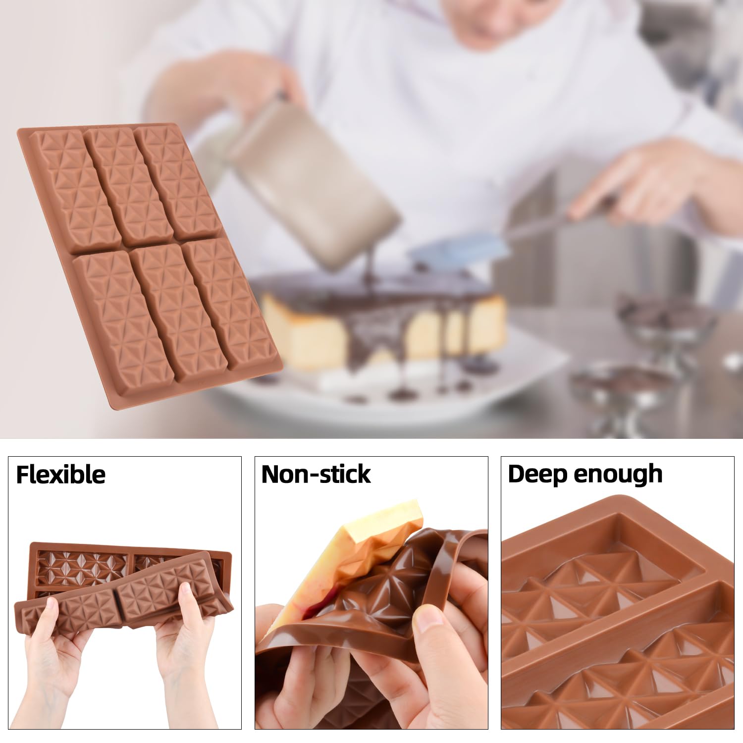 2-Piece Silicone Chocolate Bar Molds Set - Deep Cavity Candy & Wax Melt Molds with Break-Apart Design (Pyramid Shape) - Perfect for DIY Chocolate Making, Candy Crafting & Wax Melts at Home