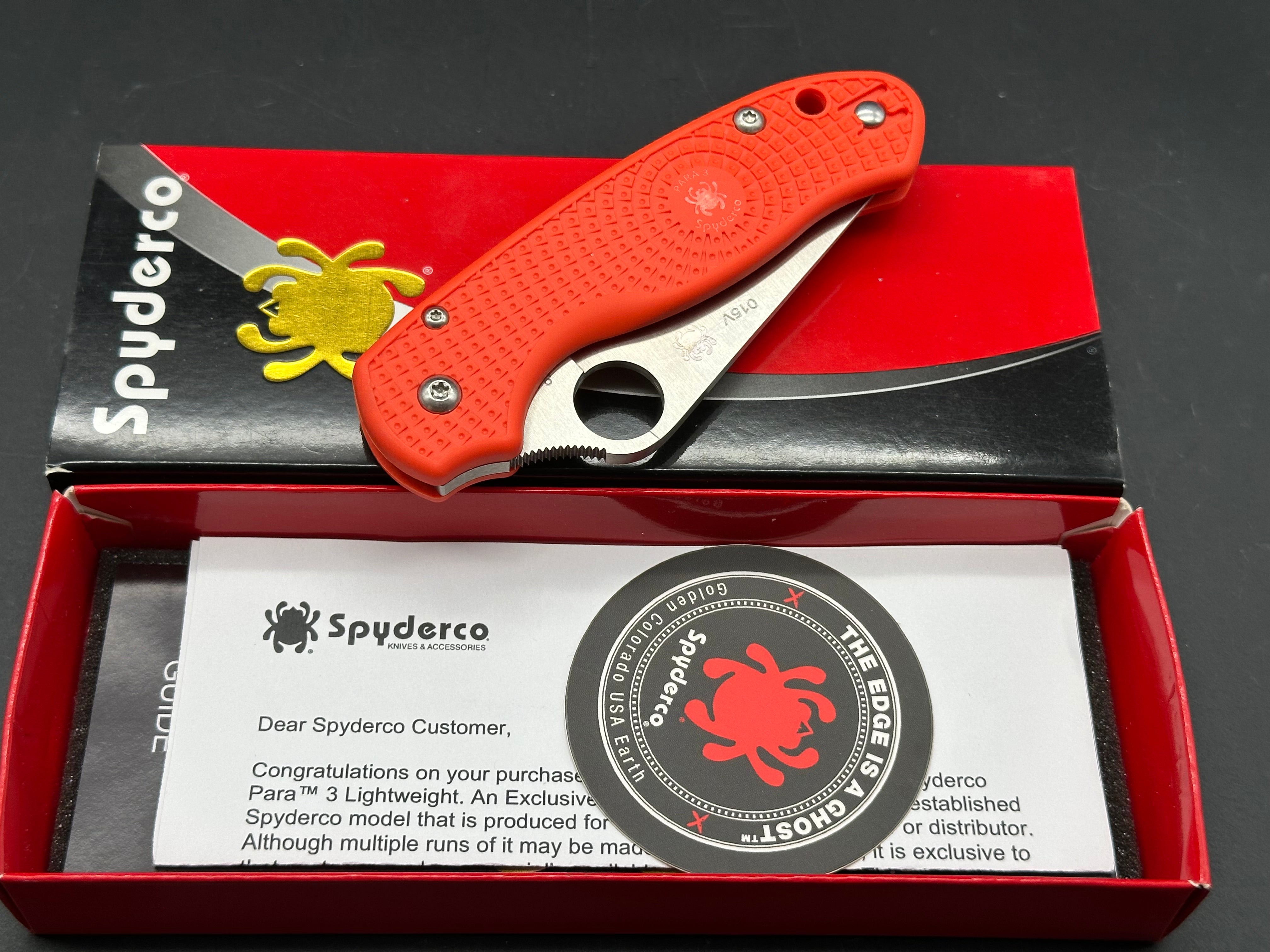 Spyderco Para 3 Lightweight Knife - CTS XHP Satin Blade & Orange FRN Handle - Exclusive Cutlery Shoppe Edition | EDC, Outdoor, Camping, Survival & Everyday Carry Pocket Knife