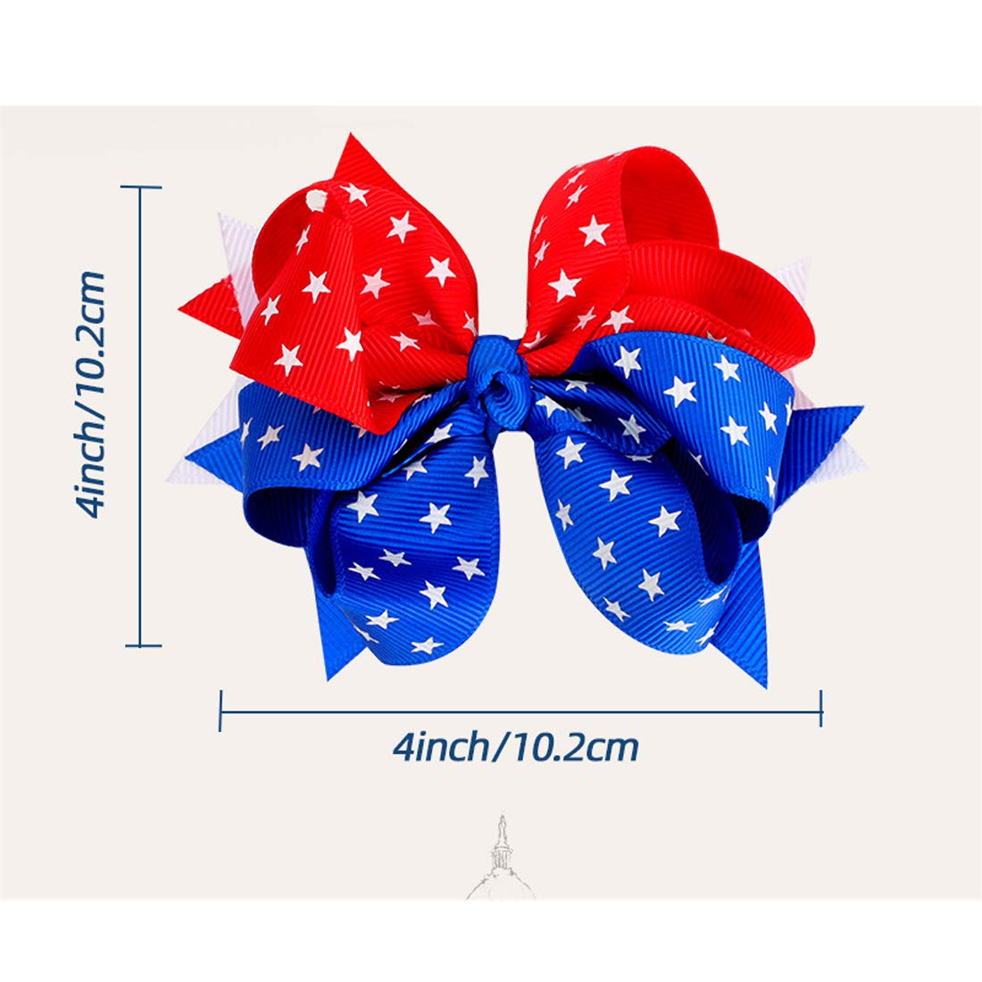Girls Hair Bows - 2 Pack Grosgrain Ribbon Hair Clips for Kids, Toddlers & Babies - Patriotic 4th of July Hair Accessories (Striped Set) - Perfect for Parties, Holidays & Everyday Wear