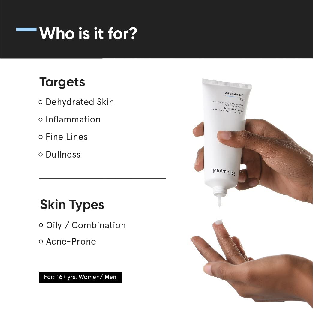 Minimalist Vitamin B5 10% Oil-Free Fast Absorbing Lightweight Face Moisturizer Gel for Oily & Acne-Prone Skin | Hydrating Skincare for Daily Use & Sensitive Skin Care Routine